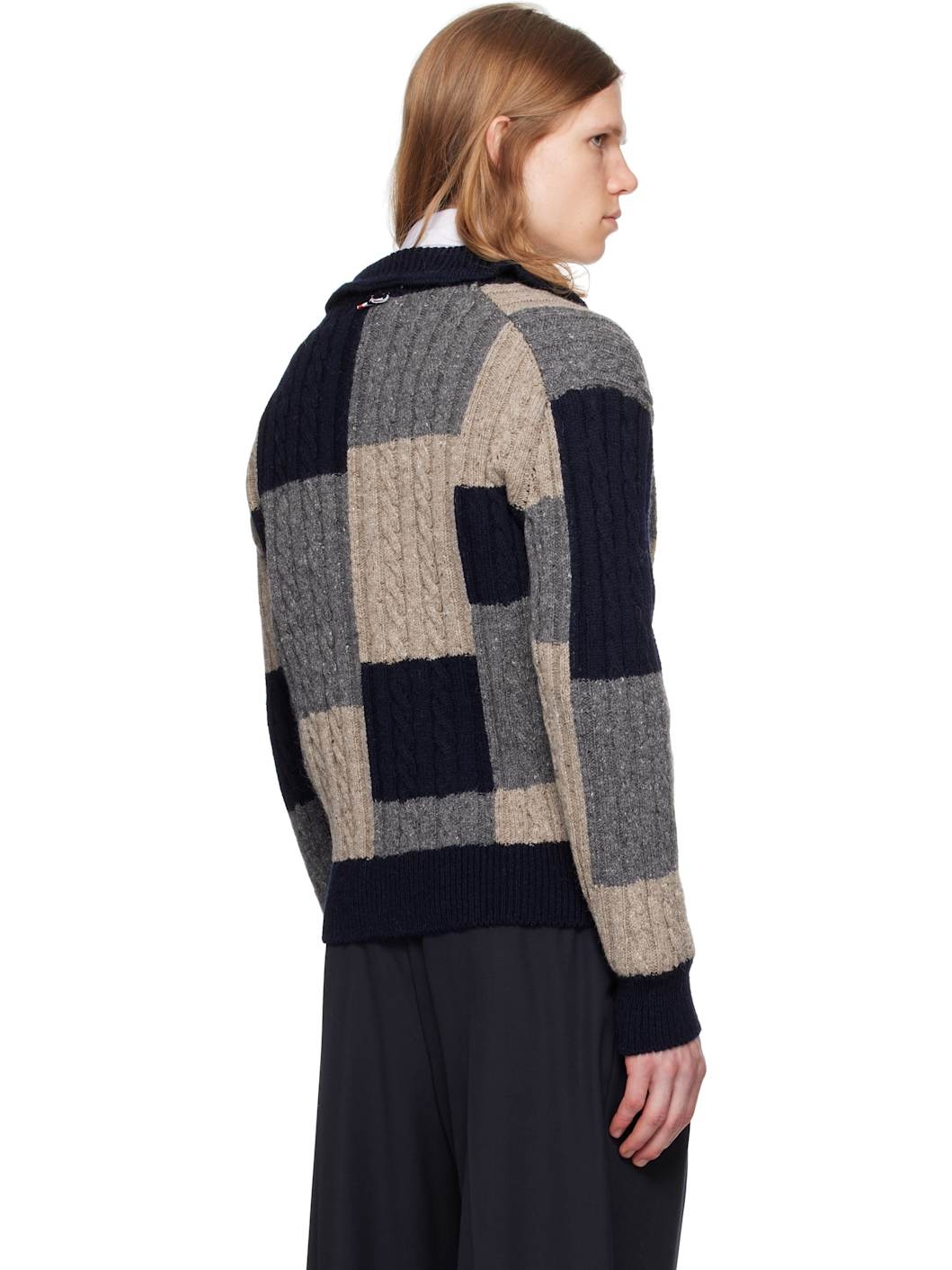 Multicolor Patchwork Baby Cable Intarsia Mock Neck Cardigan - 3