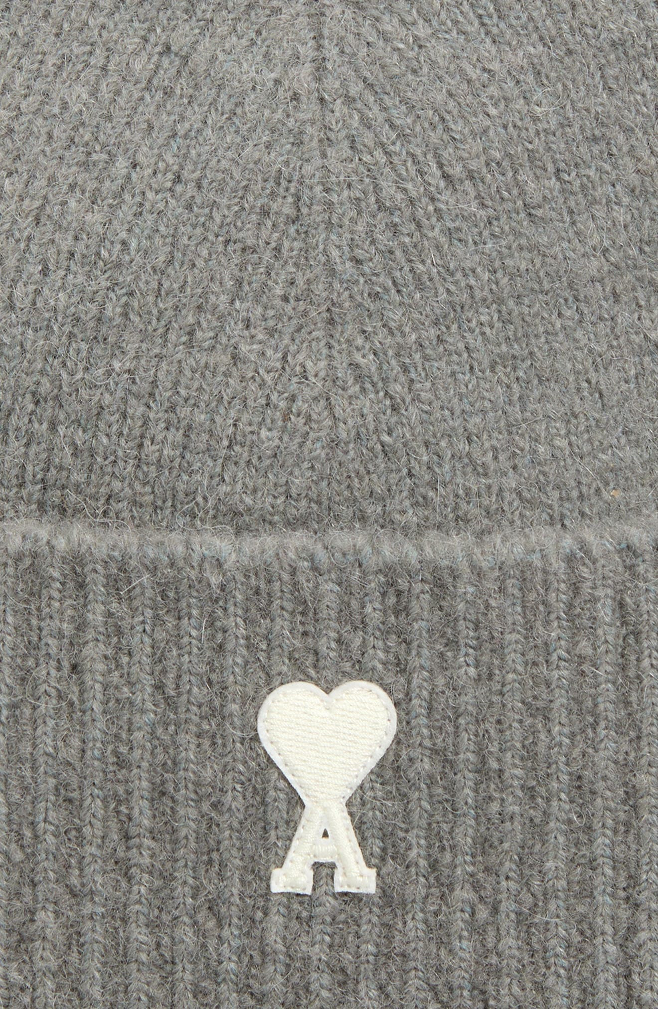 AMI PARIS Ami de Coeur Appliqué Mohair Blend Cuffed Beanie in Gris/Ecru at Nordstrom - 2