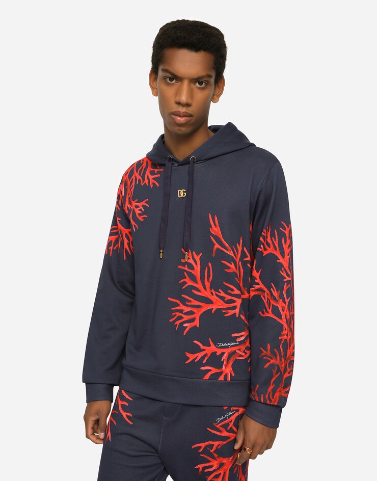 Jersey hoodie with coral print - 2