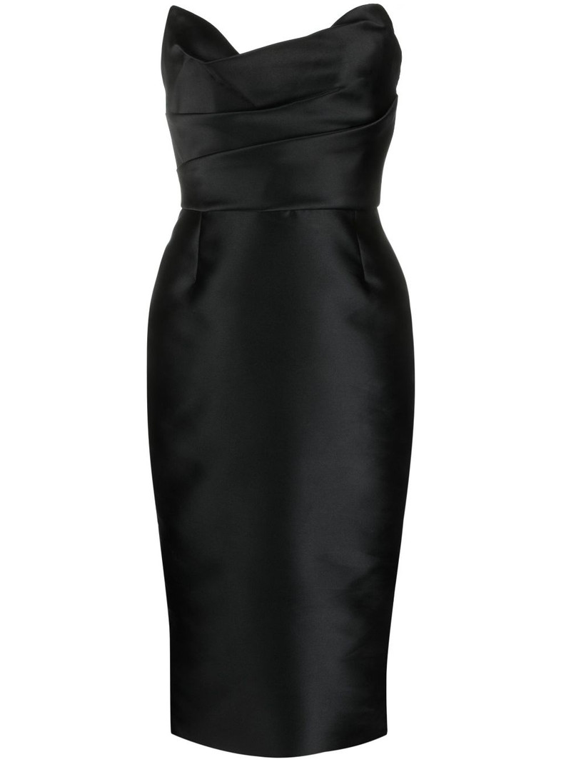 strapless satin midi dress 1