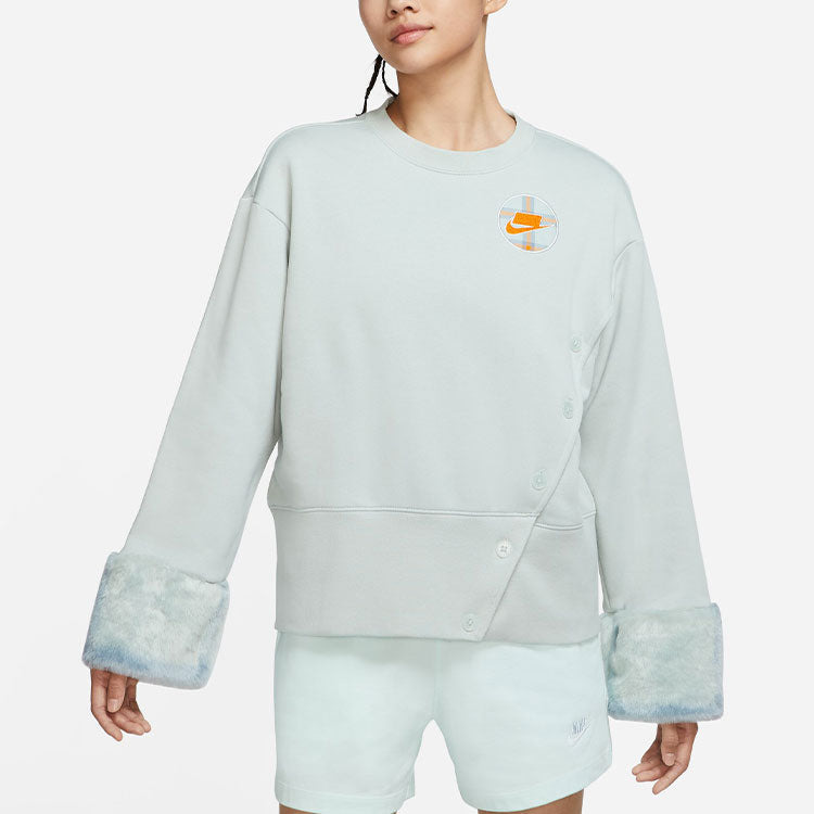 (WMNS) Nike Fleece Print Crew Sweatshirt 'Grey' DD4538-013 - 3