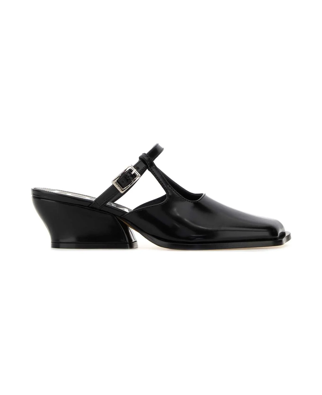 Black Leather Onda Mules - 1