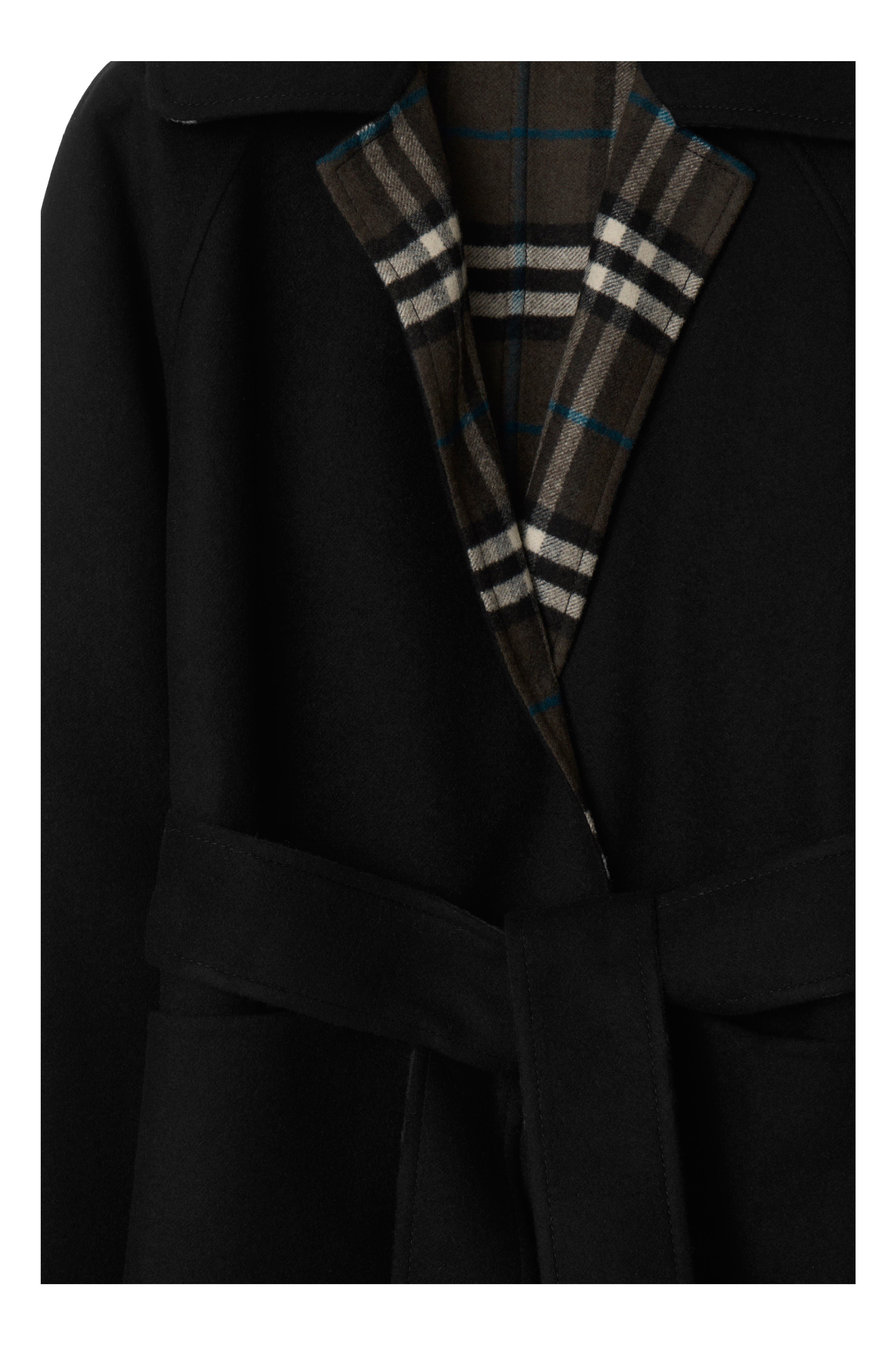 burberry Long Reversible Check Wool Car Coat in Black at Nordstrom - 6
