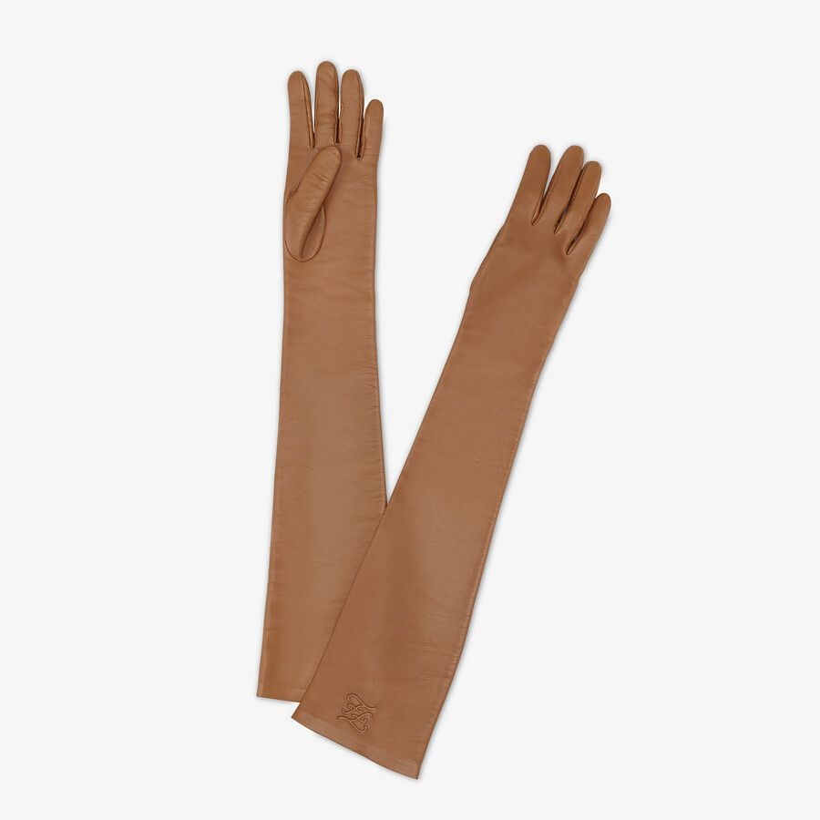 Beige nappa leather gloves - 1