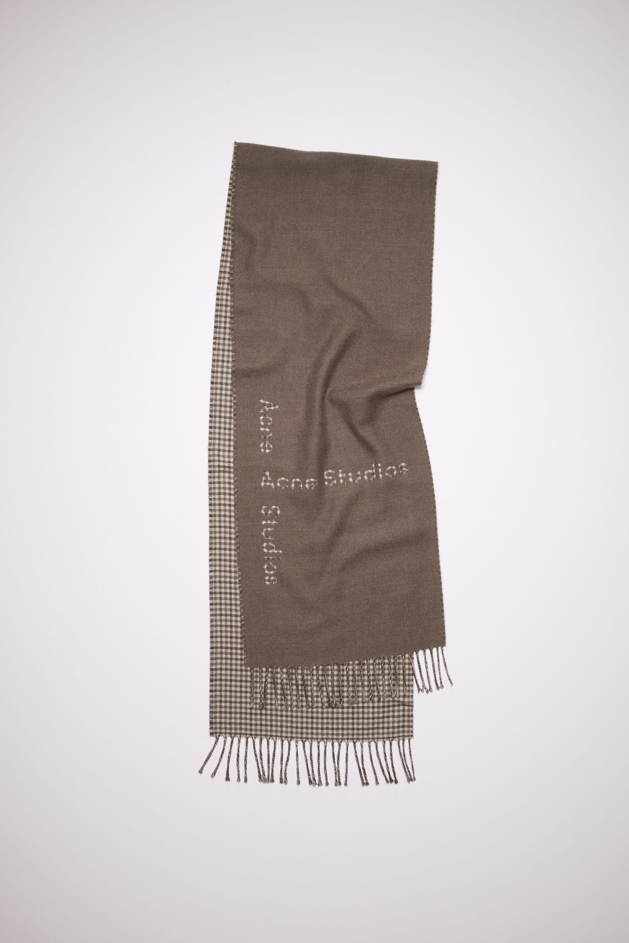 Logo check wool scarf - Taupe grey - 1