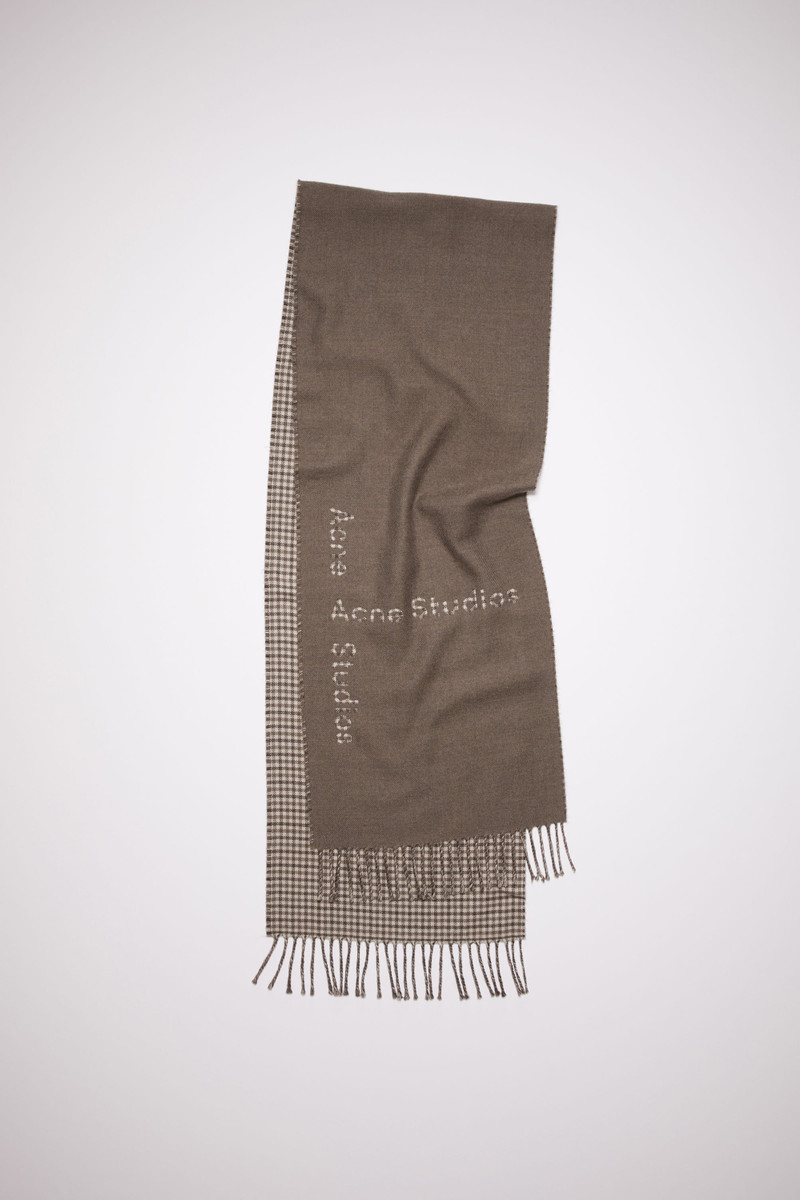 Logo check wool scarf - Taupe grey 1
