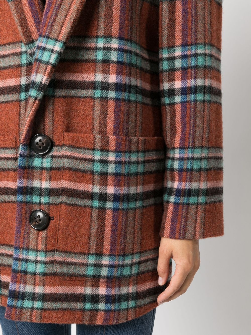 check-pattern single-breasted wool coat - 5