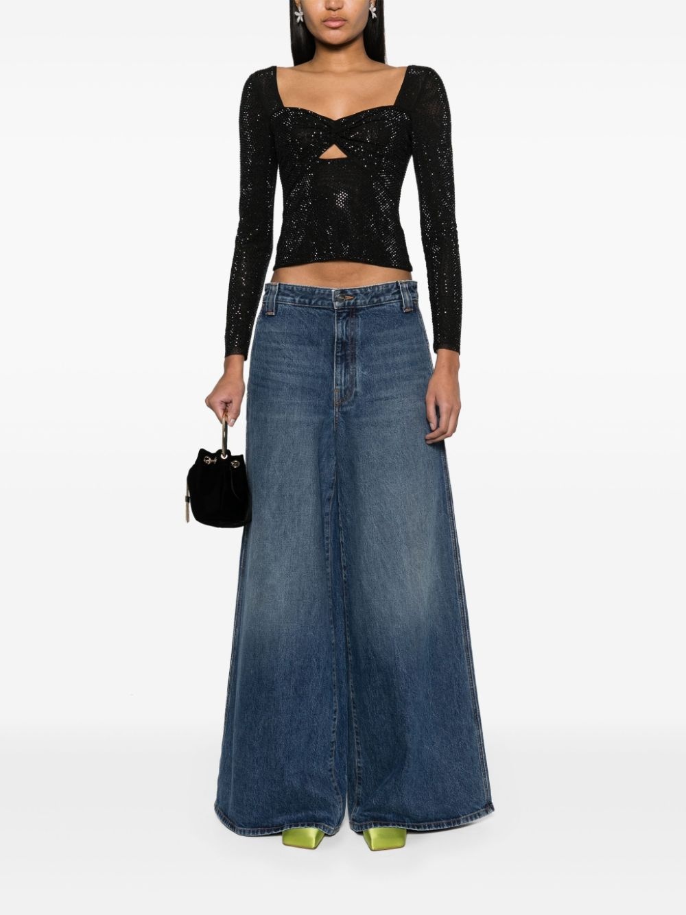 rhinestoned sweetheart-neck top - 2