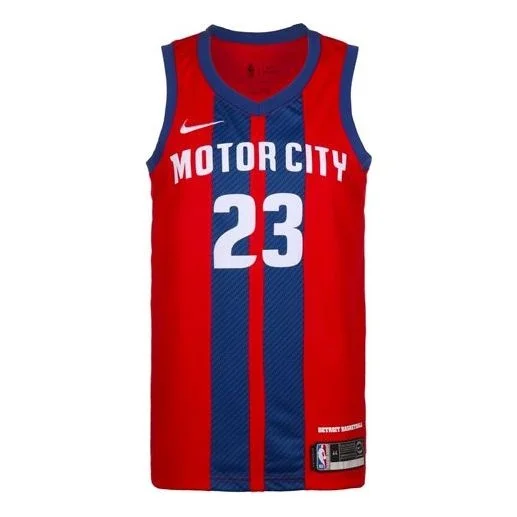 Nike NBA 도시 버전 20-21 시즌 디트로이트 피스톤 23 알파벳 인쇄 농구 조끼 빨강 AV4636-6 - 1