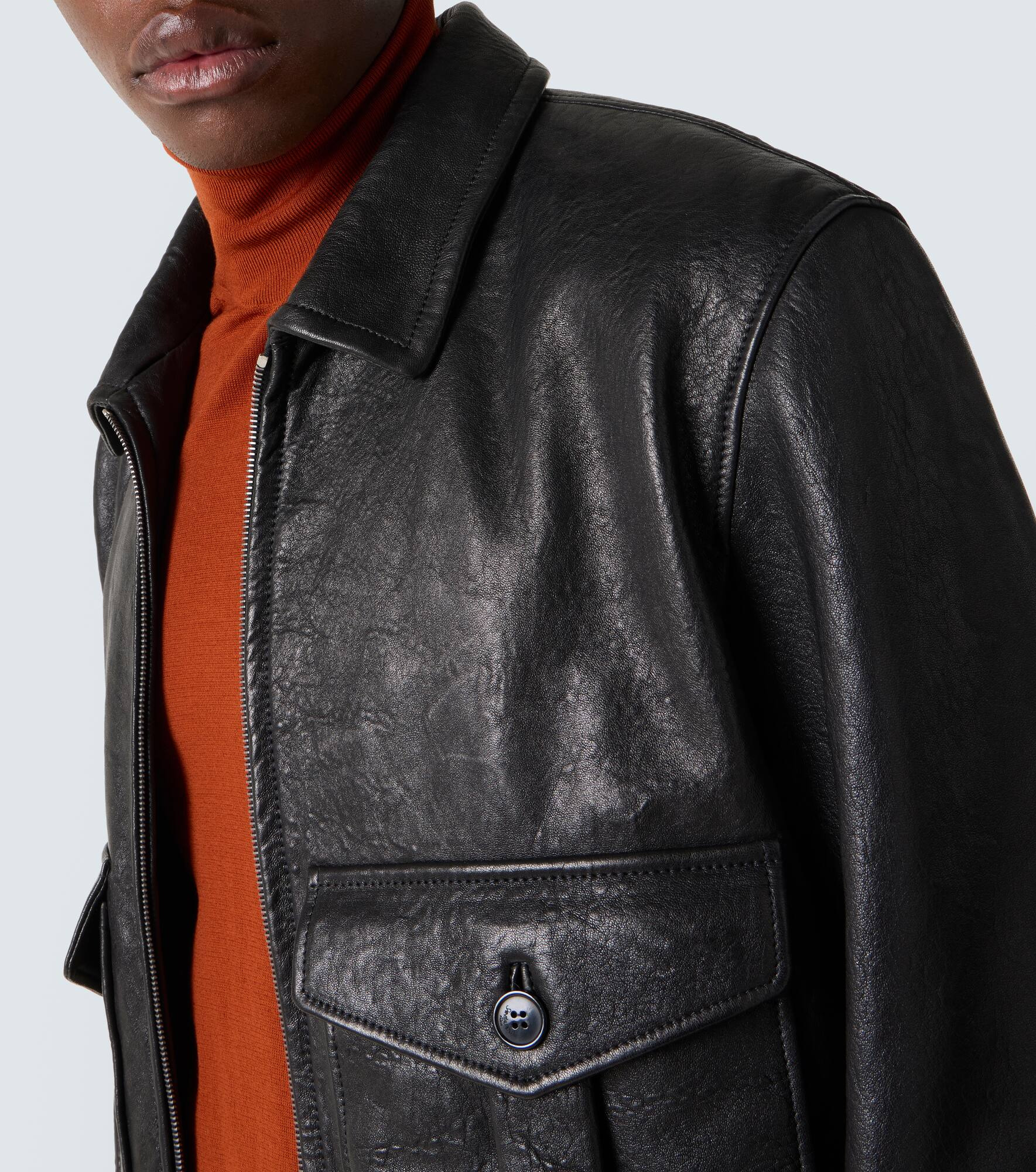 Shearling-trimmed leather bomber jacket - 6