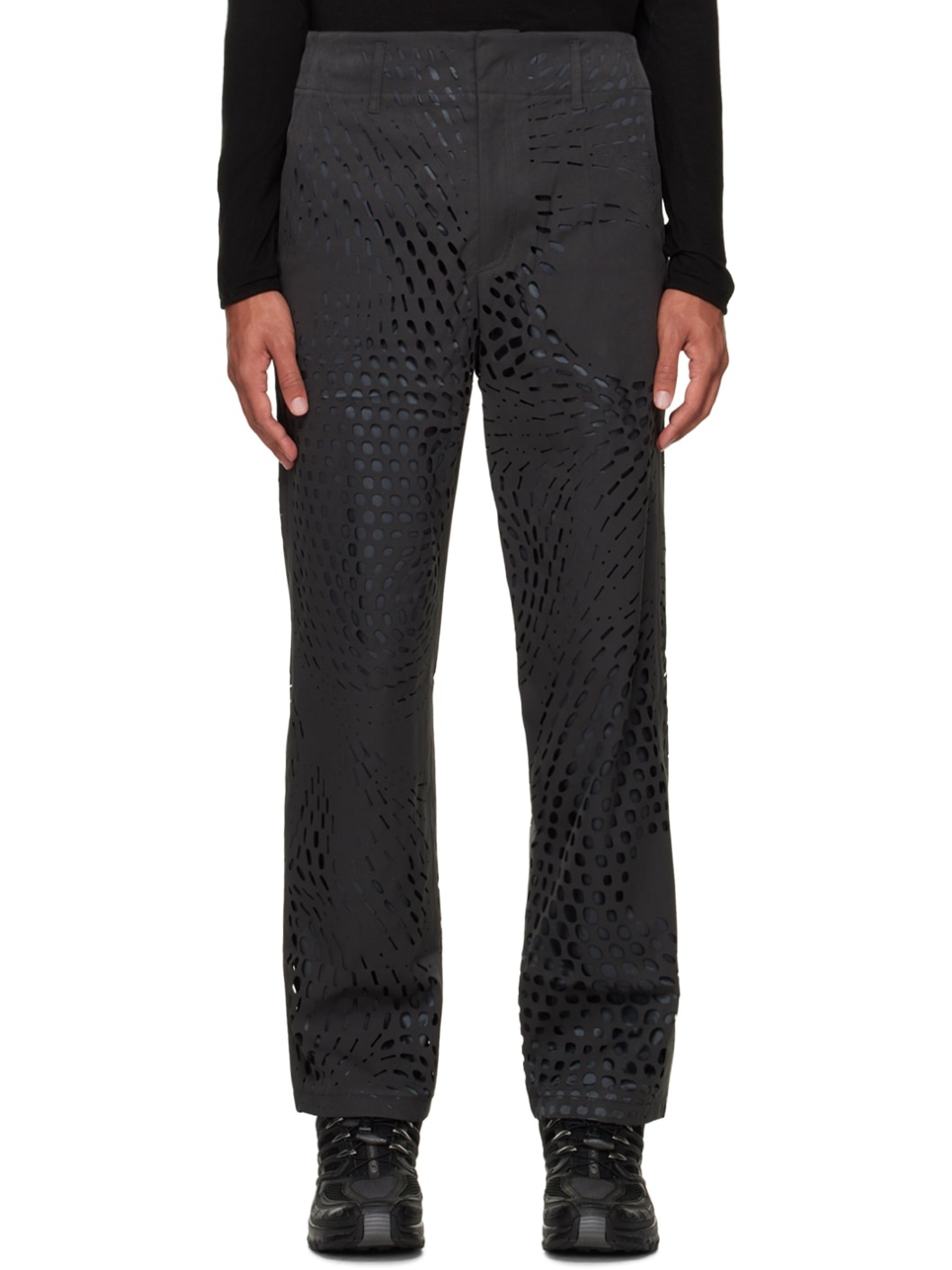 Black Cutouts Trousers - 1