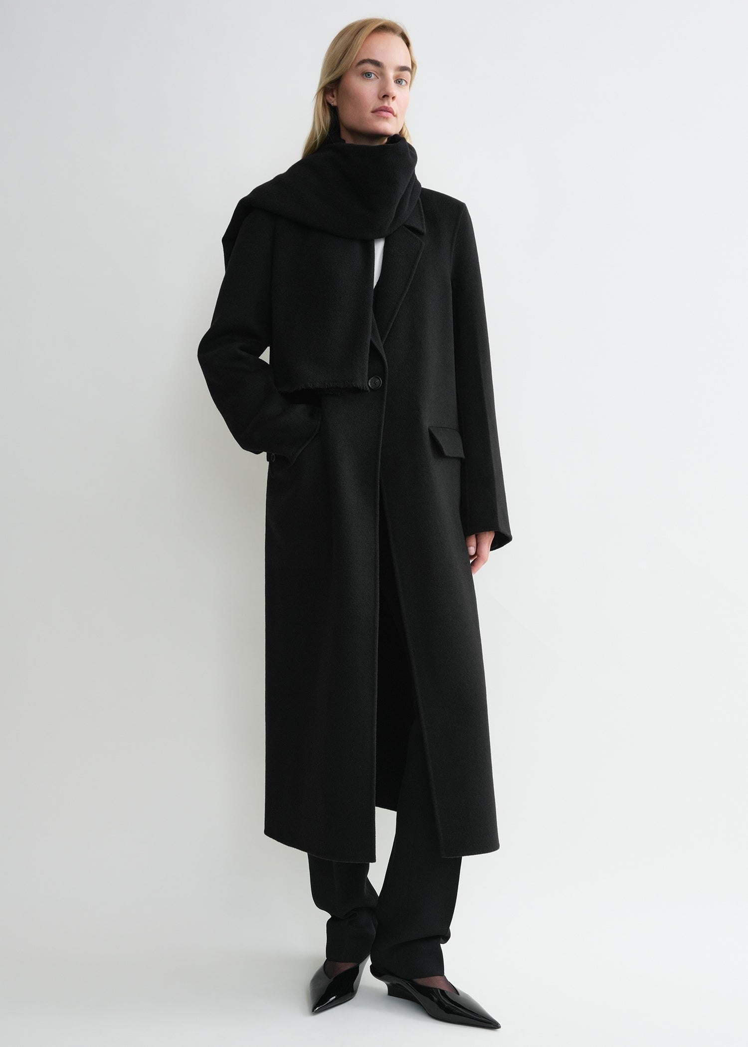 Wide classic wool scarf black - 3