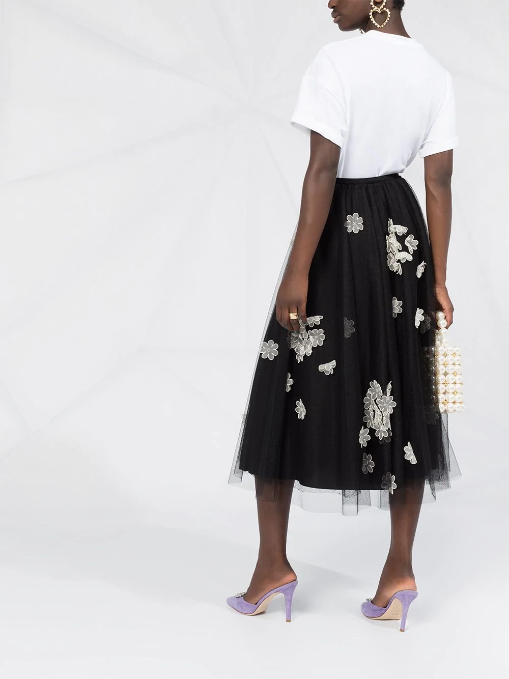 floral-applique tulle layered skirt - 6