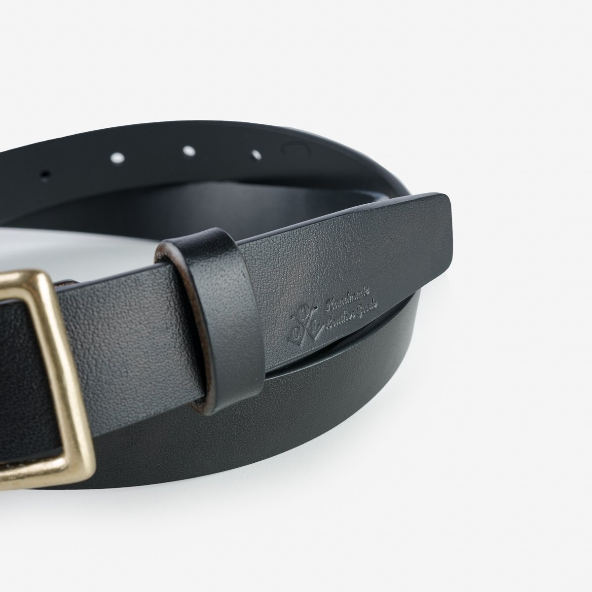 OGL-BELT-FULL-SQ-BLK OGL Square Brass ‘Prongless’ Buckle Leather Belt - Full Dyed Black - 4