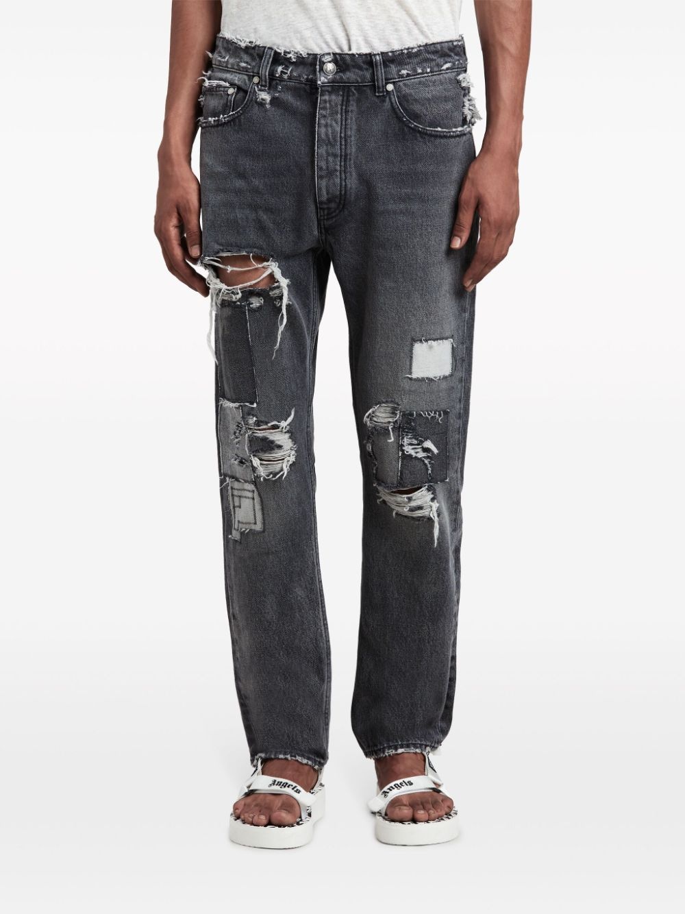 distressed straight-leg jeans - 3