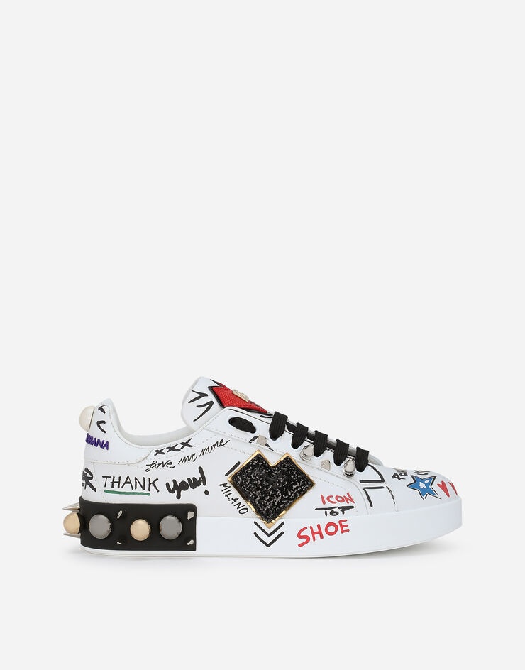 Printed calfskin Portofino sneakers with patch - 1