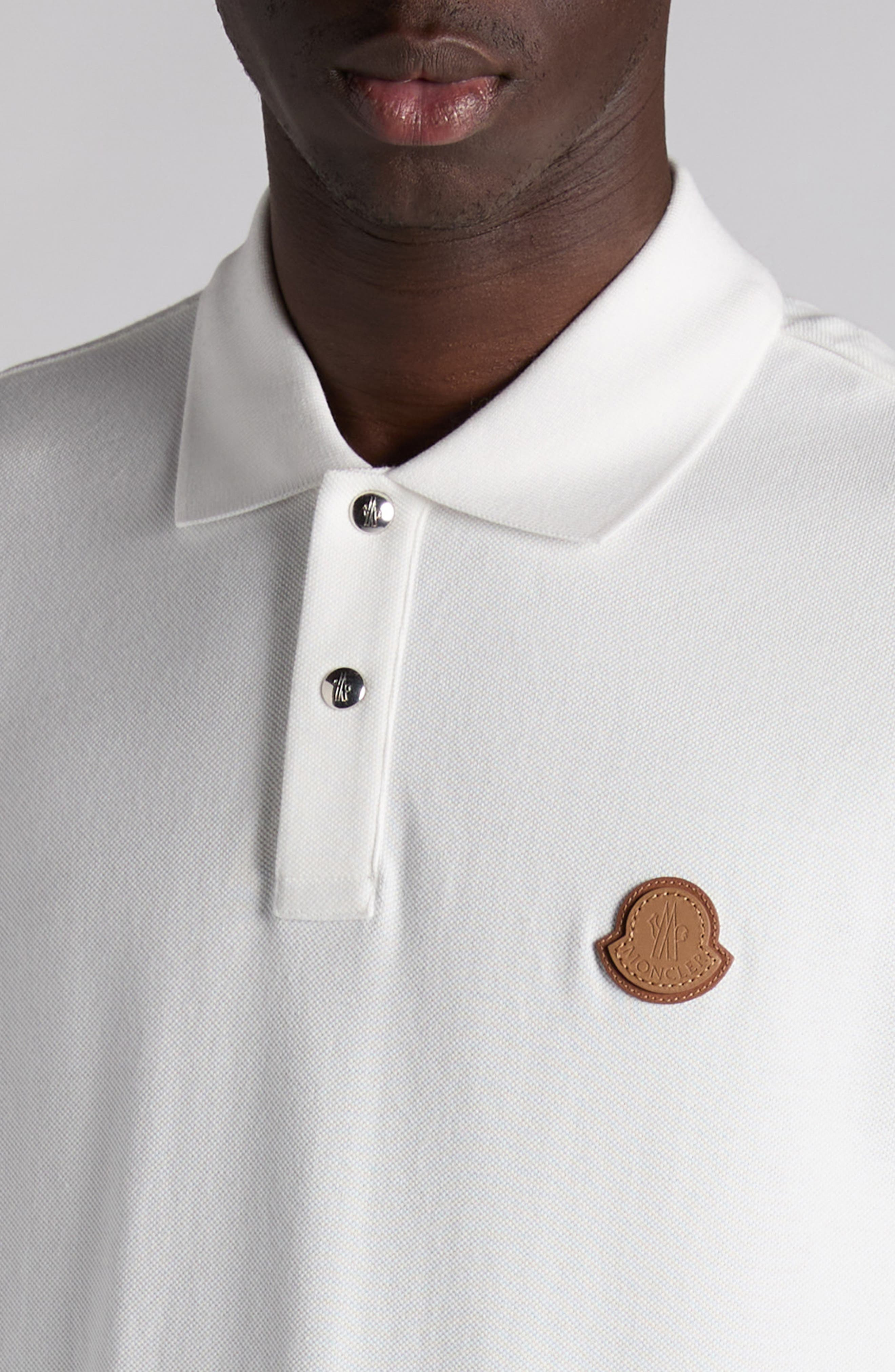 Moncler Logo Patch Cotton Piqué Polo in Bright White at Nordstrom - 5