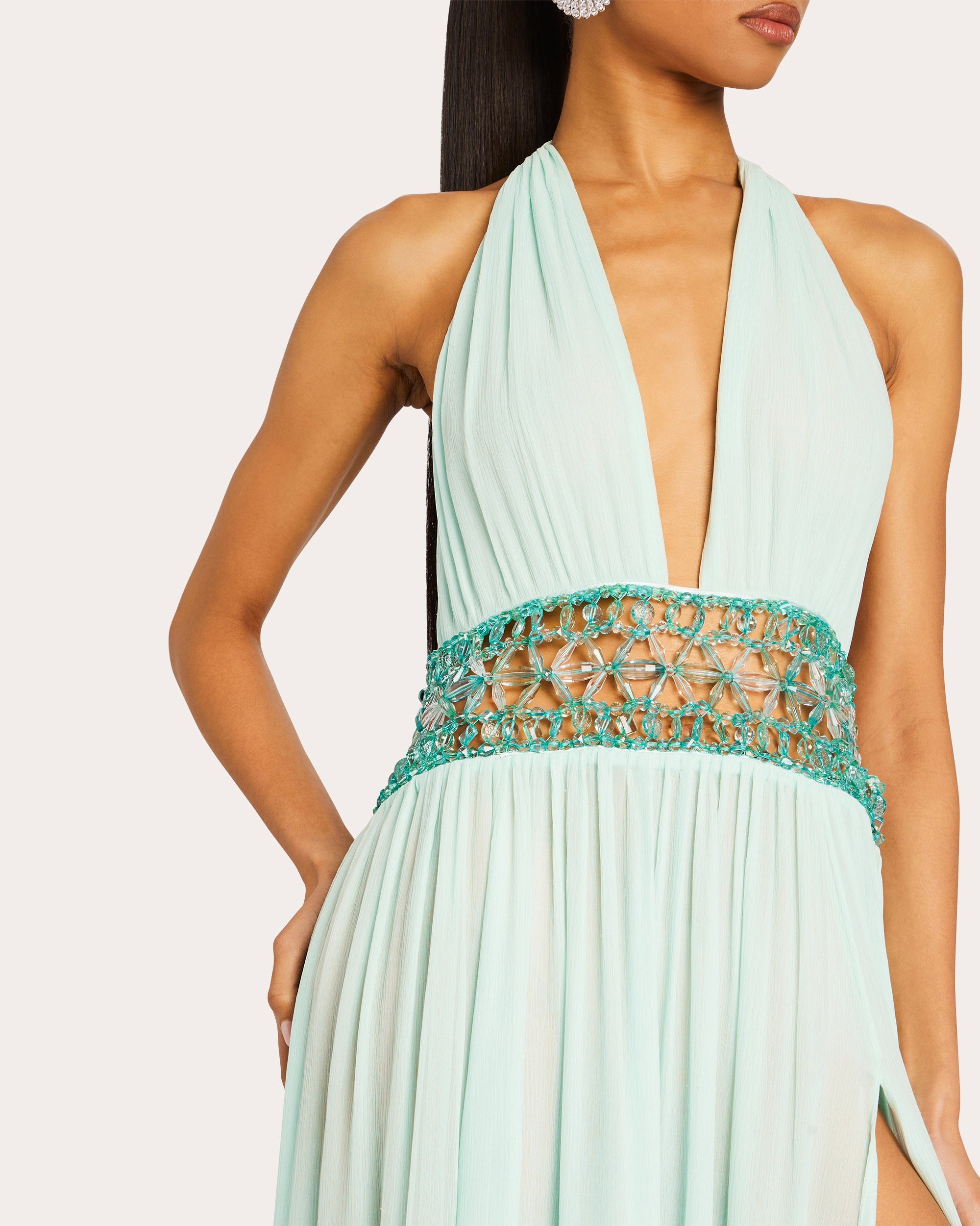 Allete Embellished Crinkled-Chiffon Halterneck Dress - 3