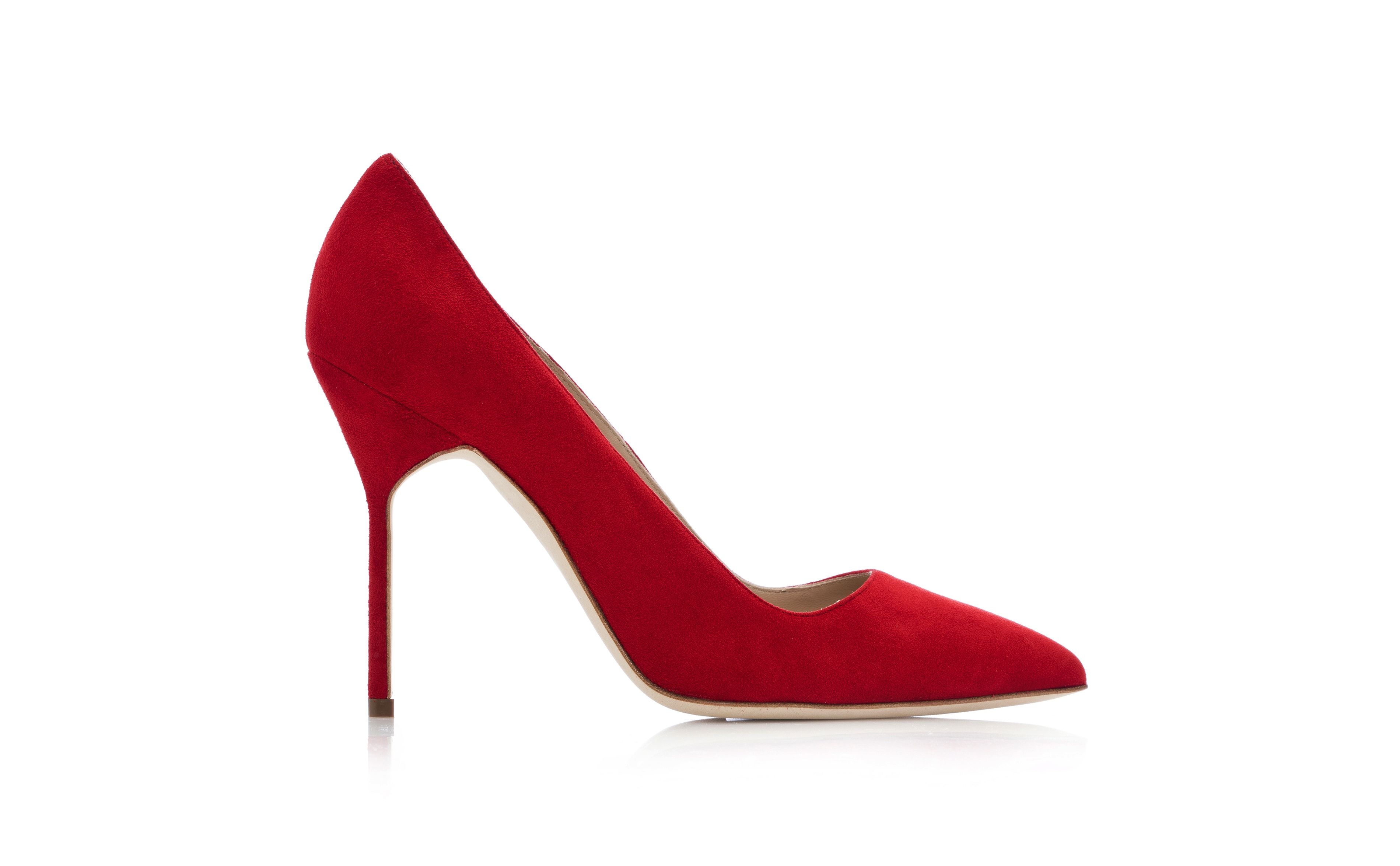 Red Suede Pointed Toe Pumps - 1