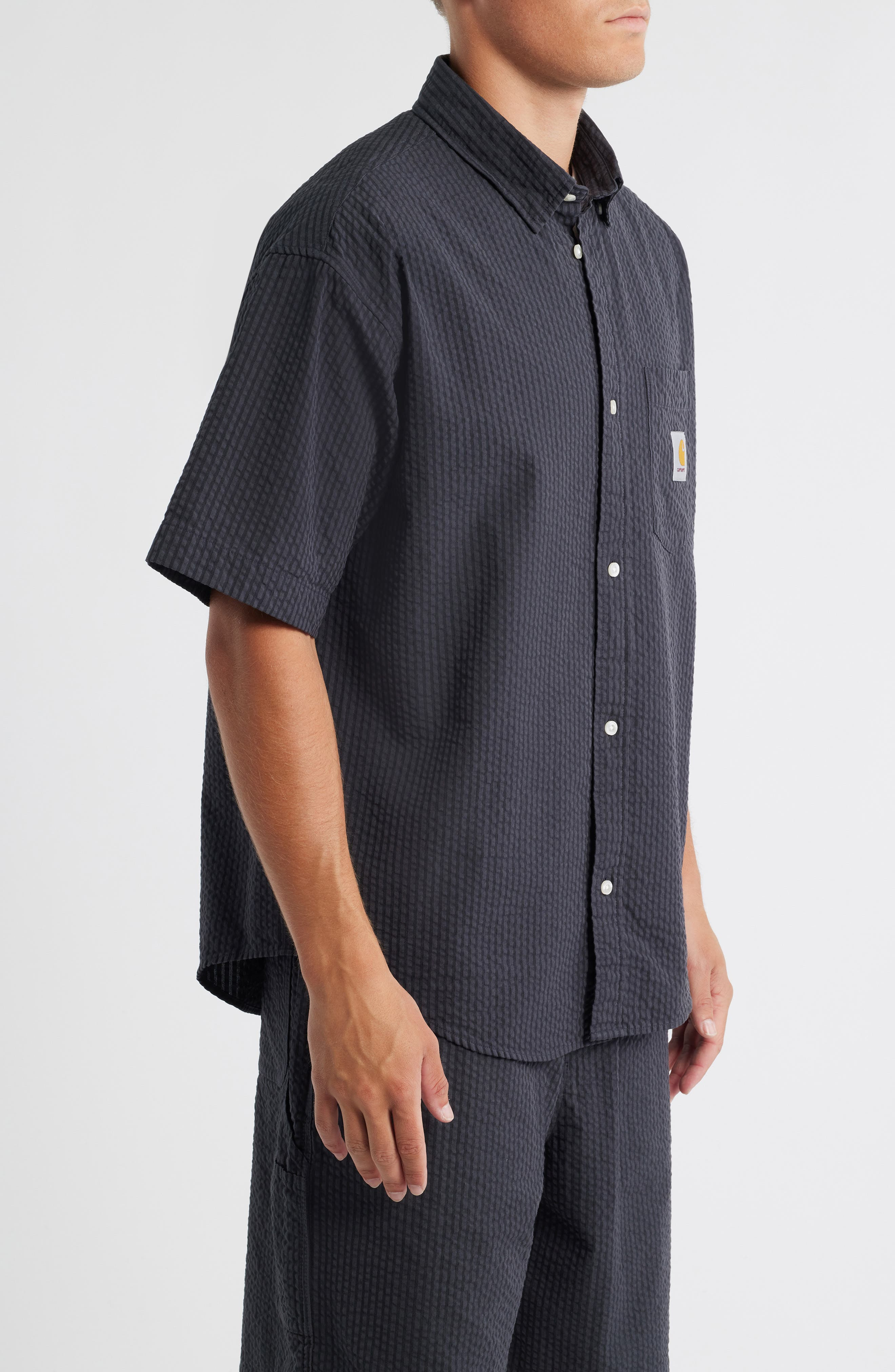 Carhartt Work In Progress Toland Seersucker Short Sleeve Button-Up Shirt in Black Toland Stripe at N - 4
