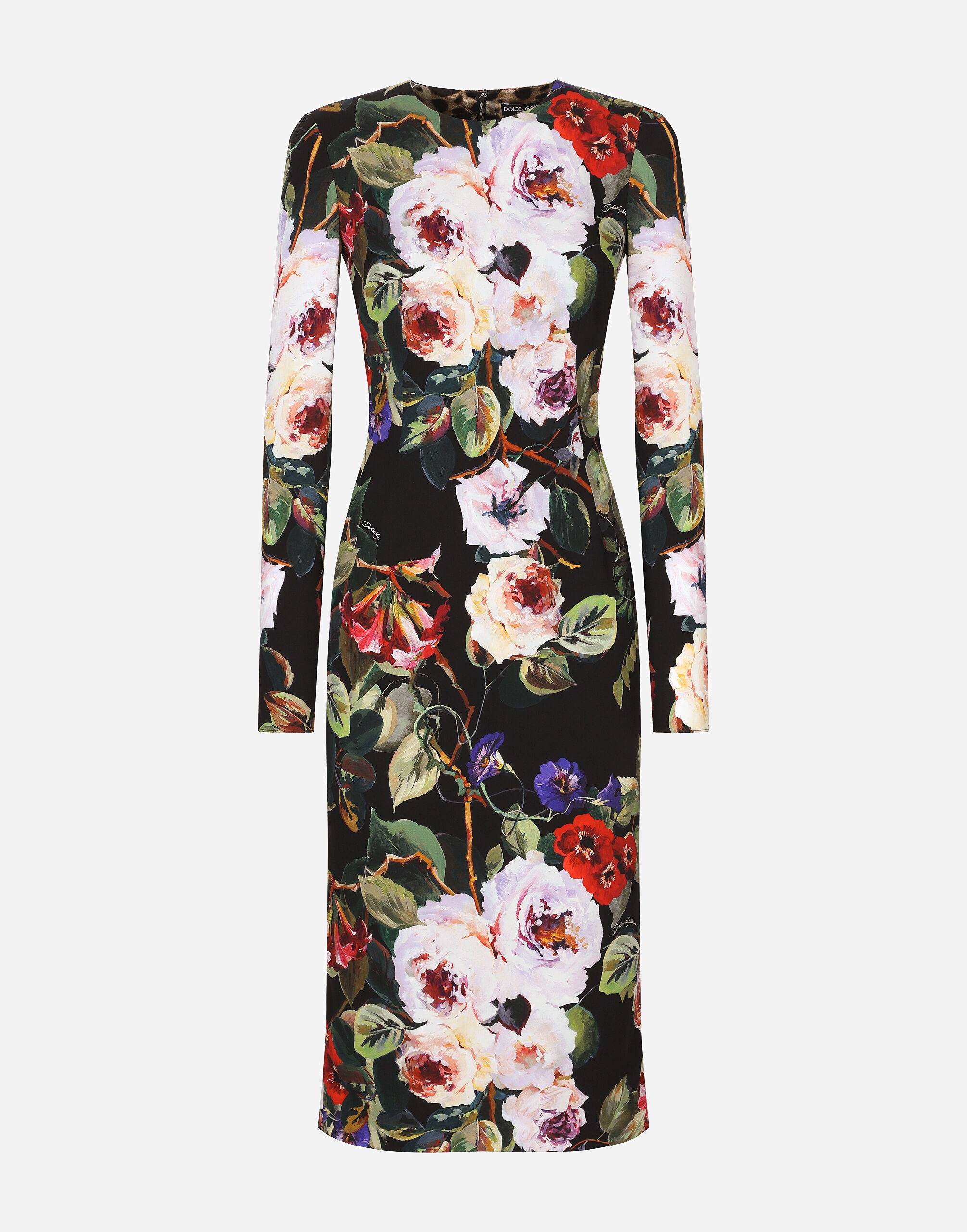 Charmeuse sheath dress with rose garden print - 1