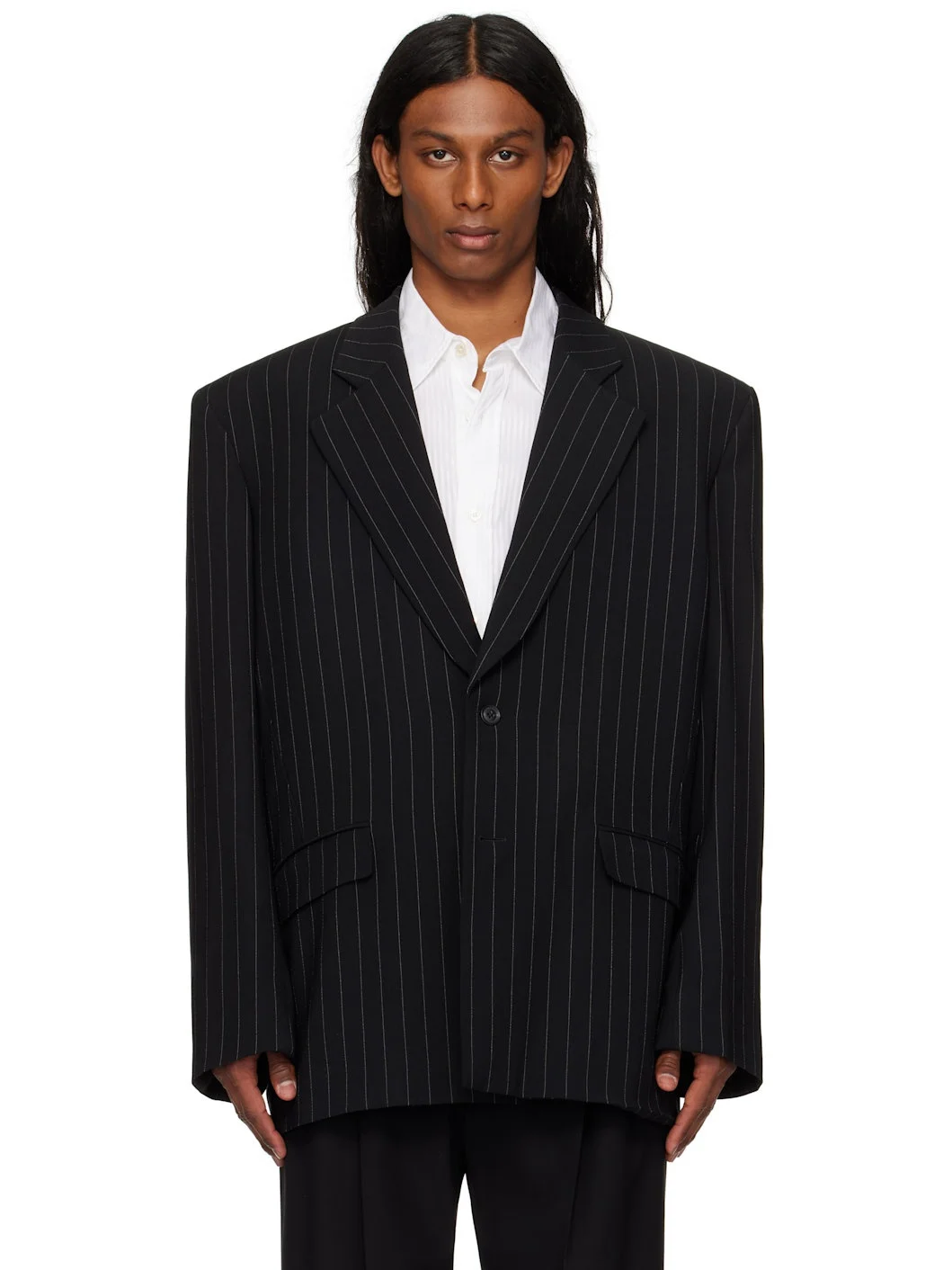 Black Single Breasted Oversized Blazer - 1