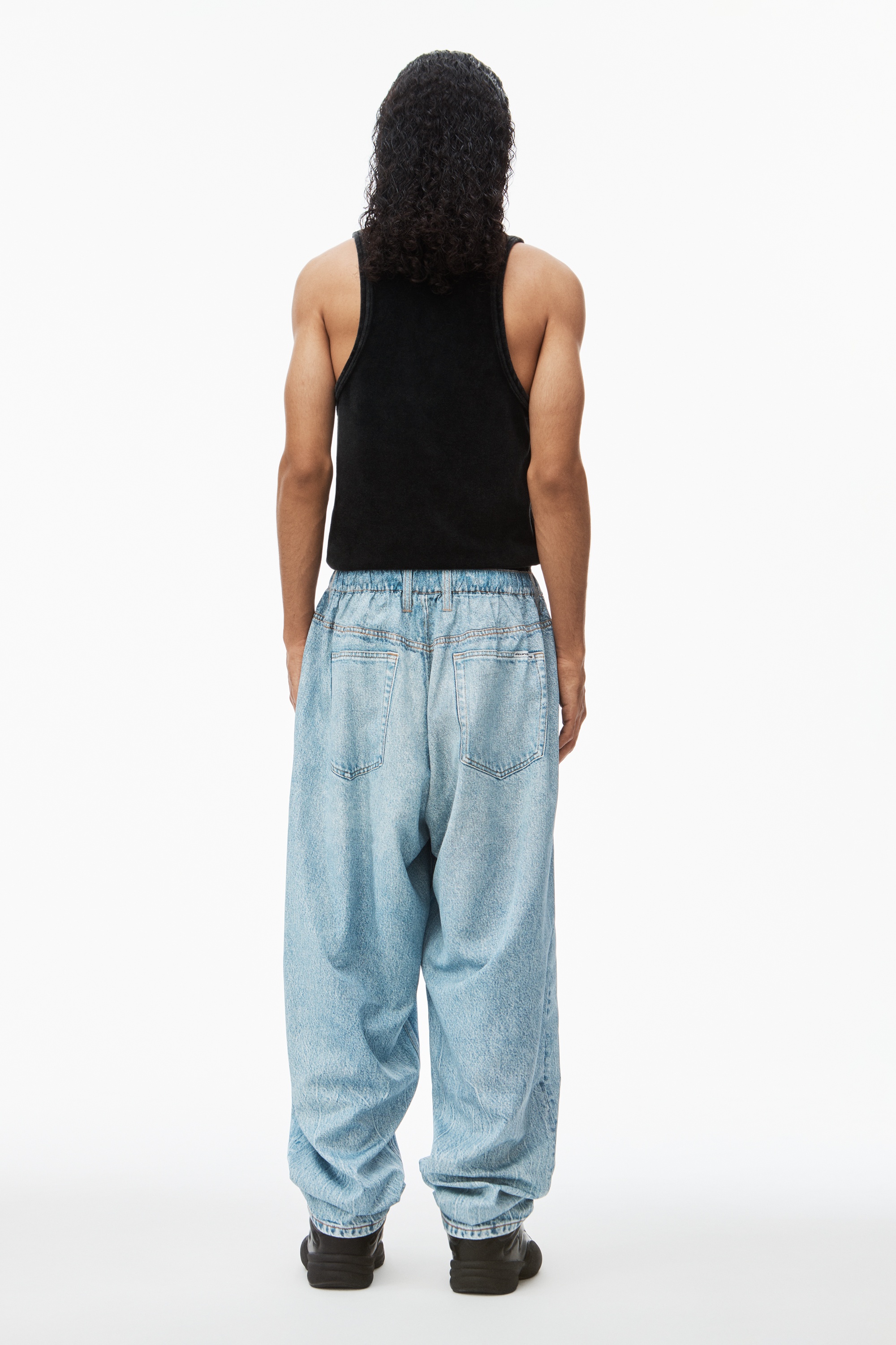 printed denim track pant in nylon - 4