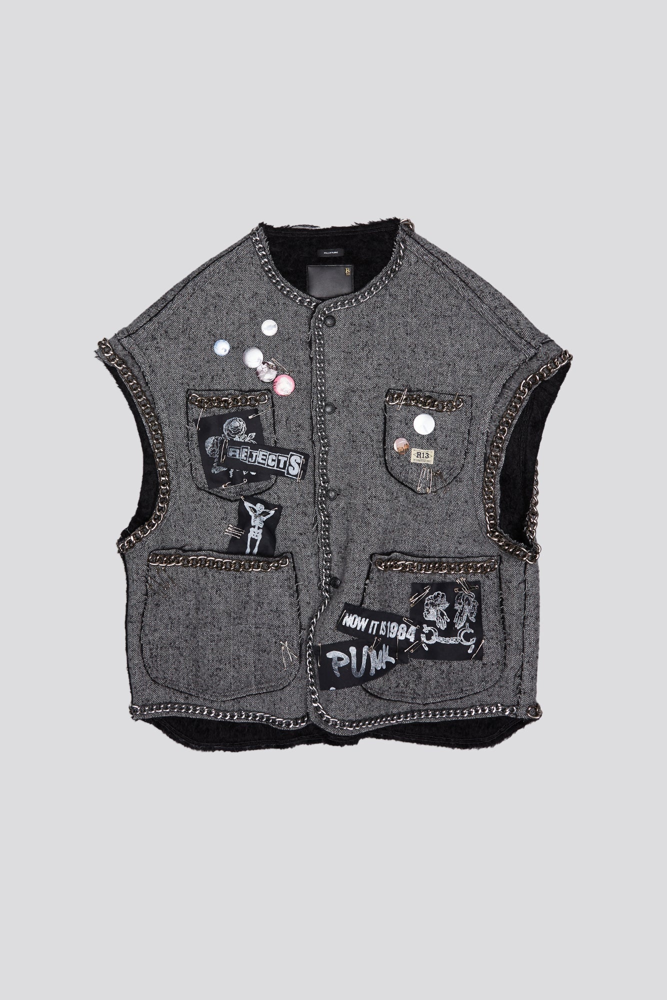 SLEEVELESS CHORE JACKET - GREY HERRINGBONE - 1