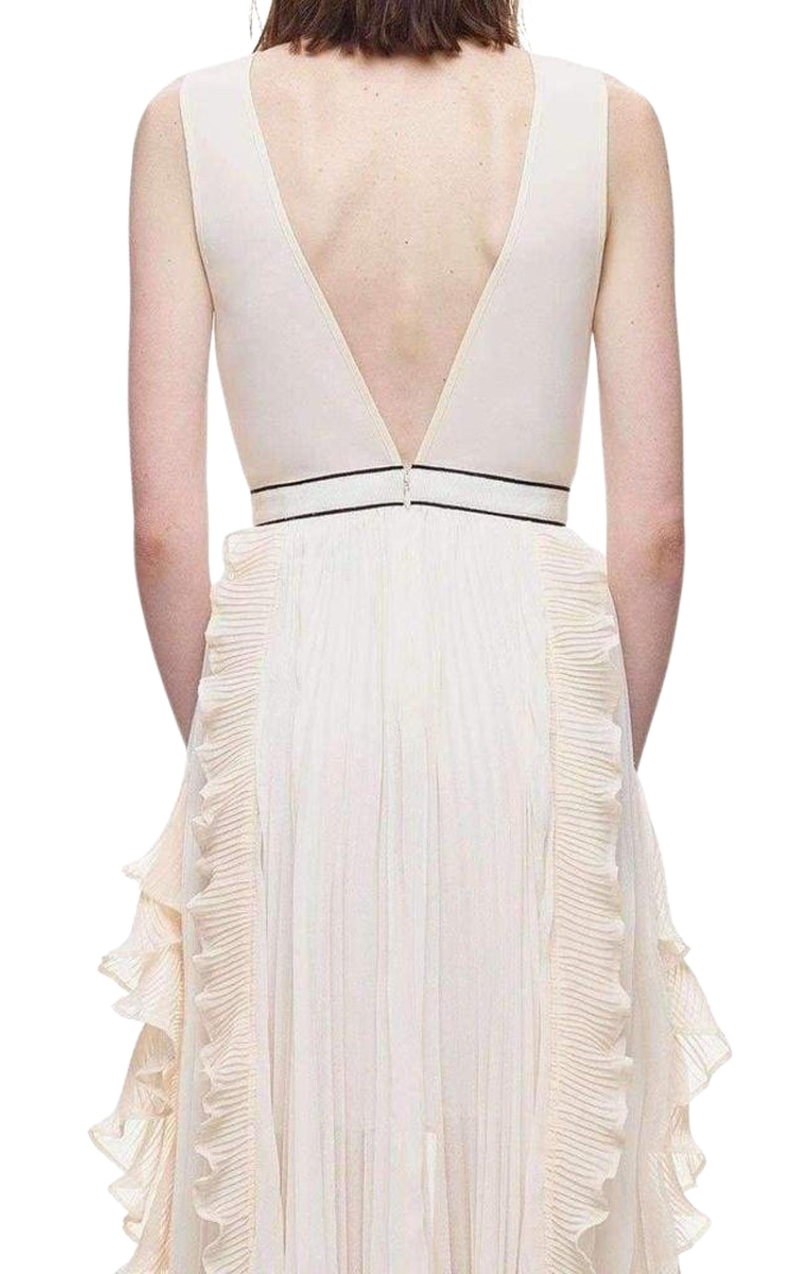 V-Neck Dress with Fluted Pleats - 4