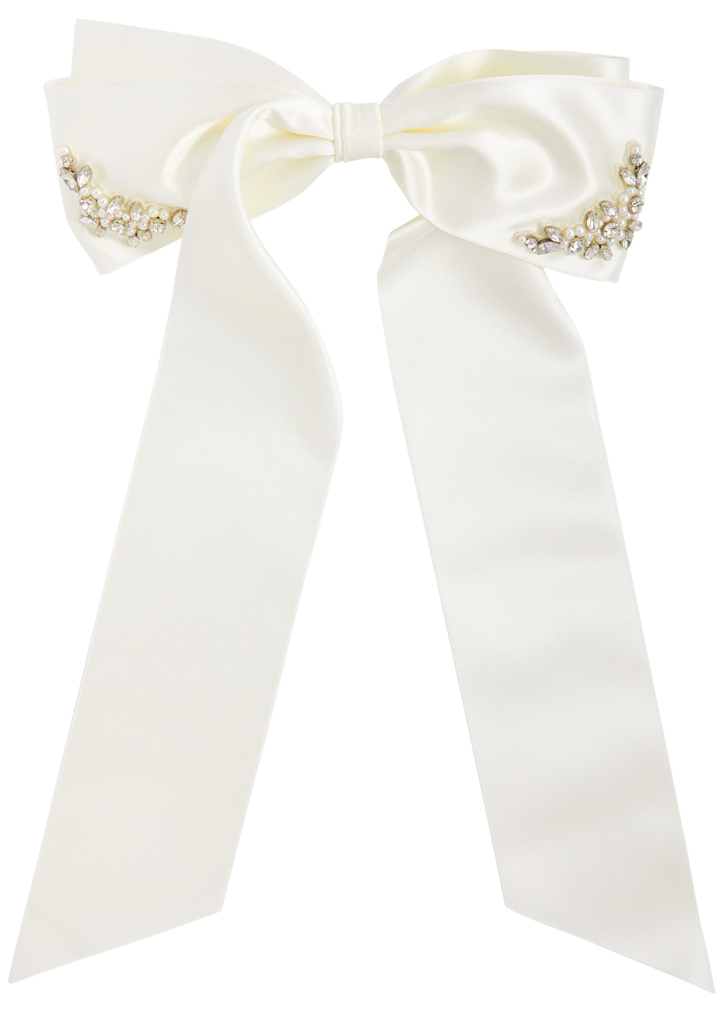 Crystal-embellished satin bow hair clip - 1