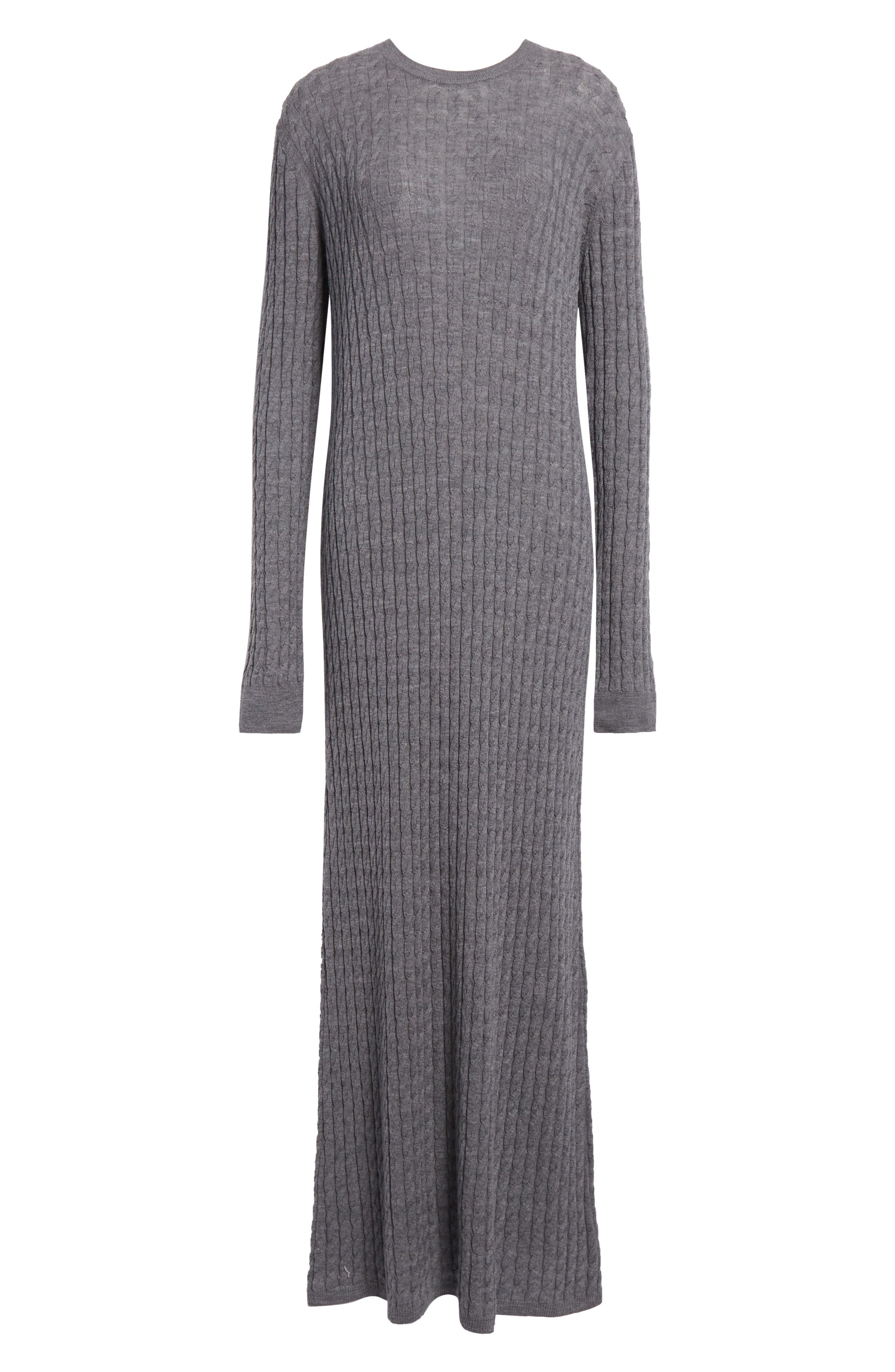TOTEME Long Sleeve Cable Knit Wool Merino Wool Sweater Dress in Grey Melange at Nordstrom - 5