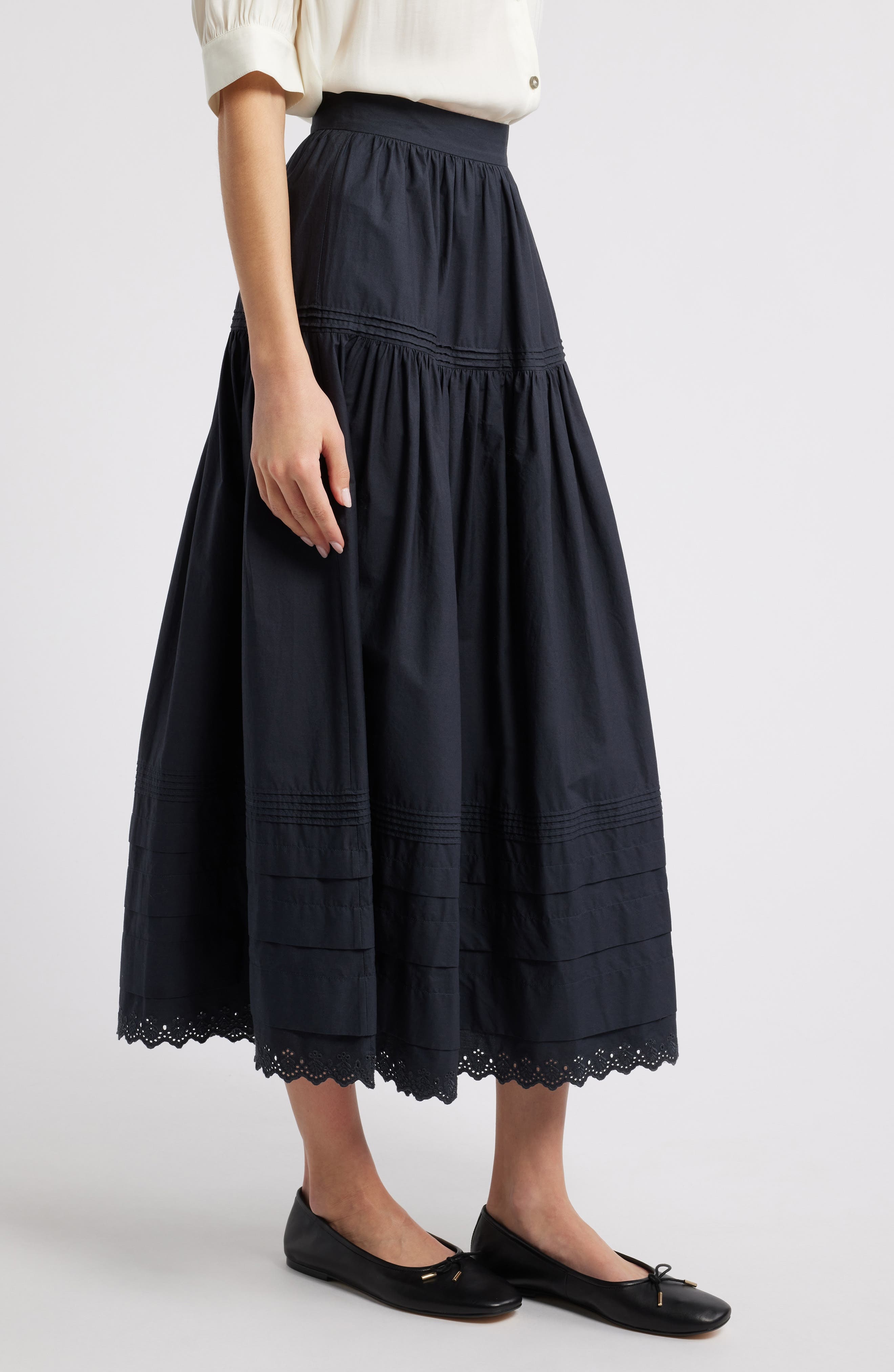 DÔEN Sebastiane Tiered Organic Cotton Poplin Maxi Skirt in Black at Nordstrom - 3