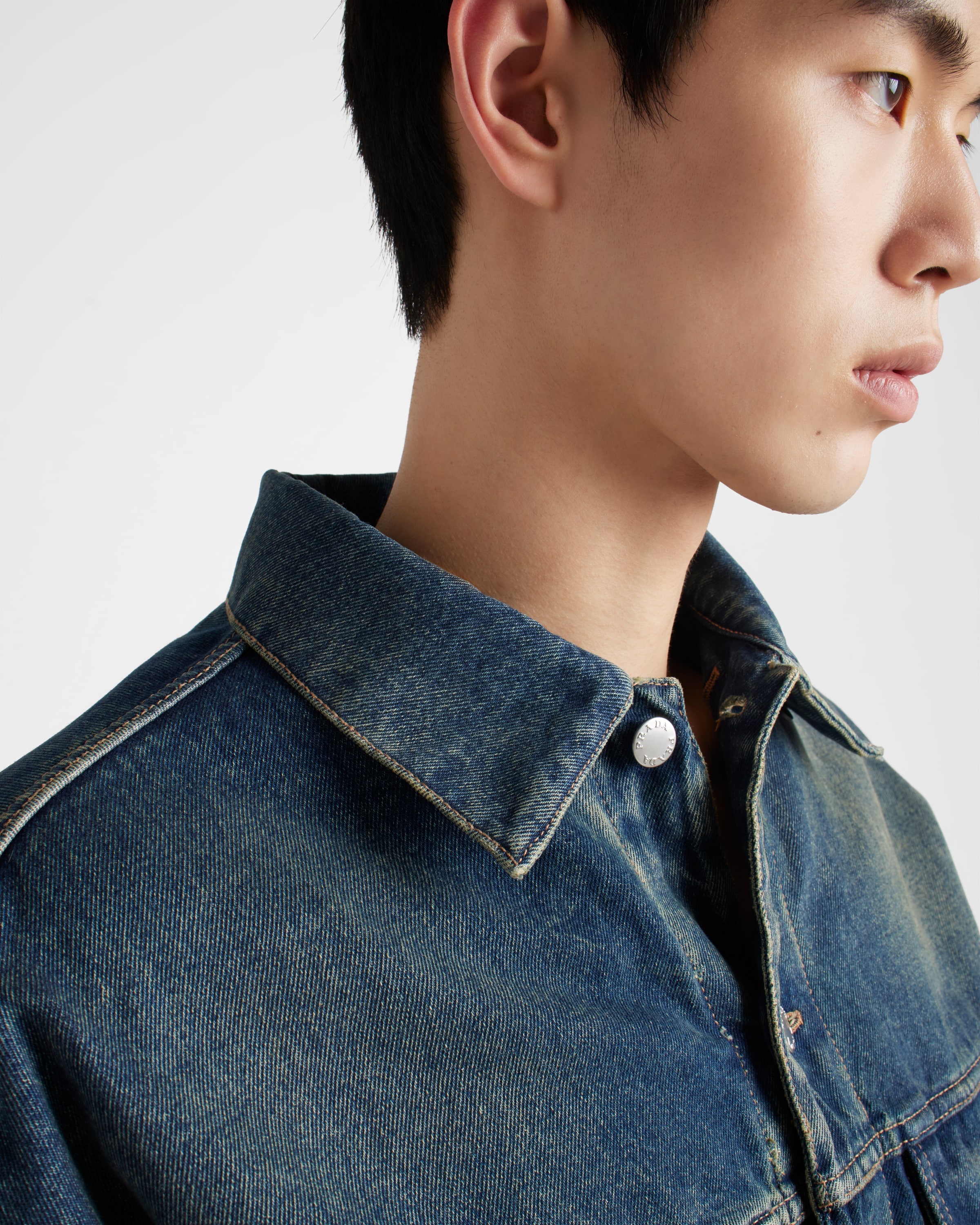 Padded denim blouson jacket with shearling collar - 4