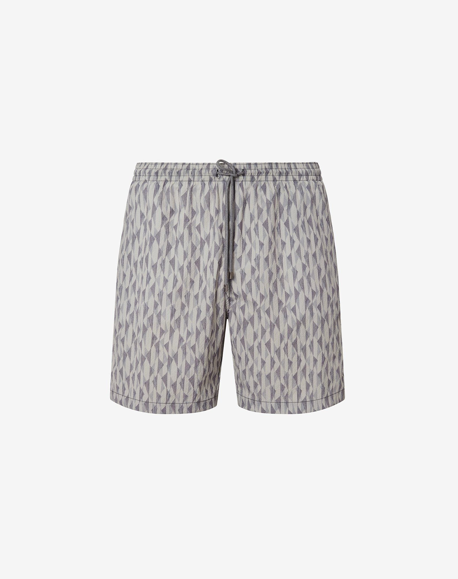 Beige seersucker long swim shorts - 1