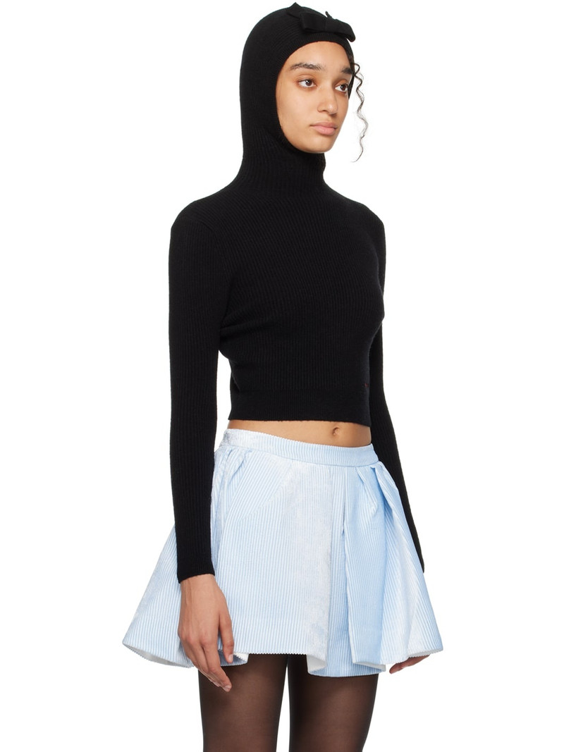 SHUSHU/TONG Black Hooded Knit Hoodie outlook