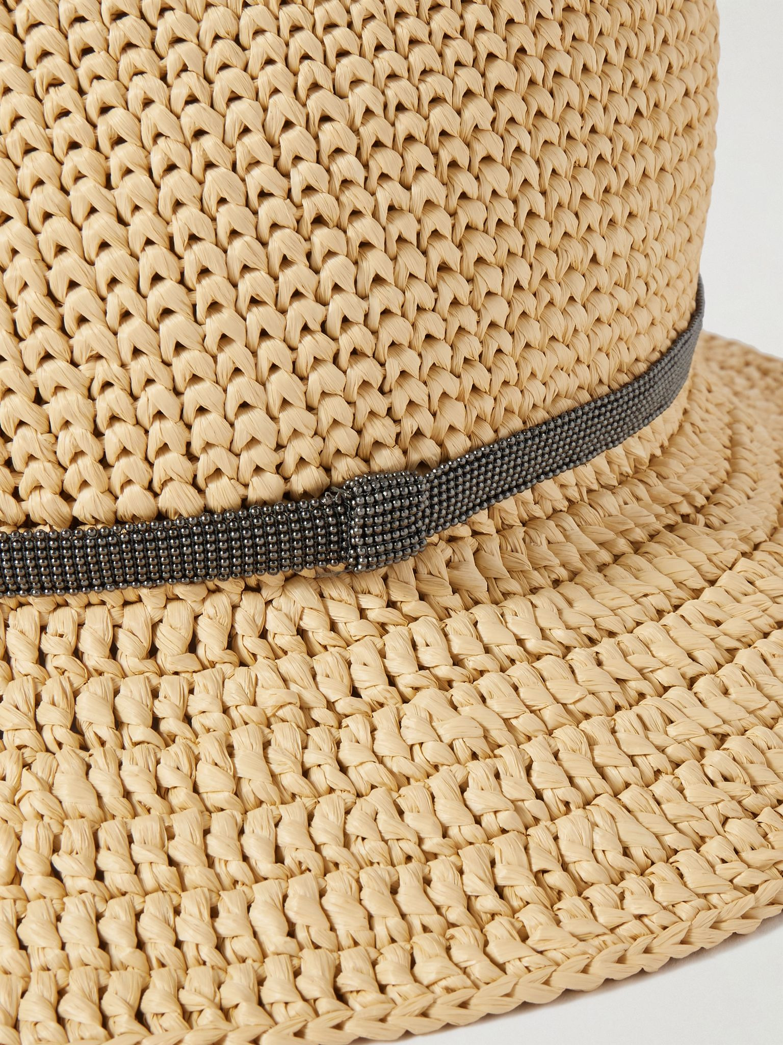 Bead-embellished faux raffia bucket hat Neutral - 3