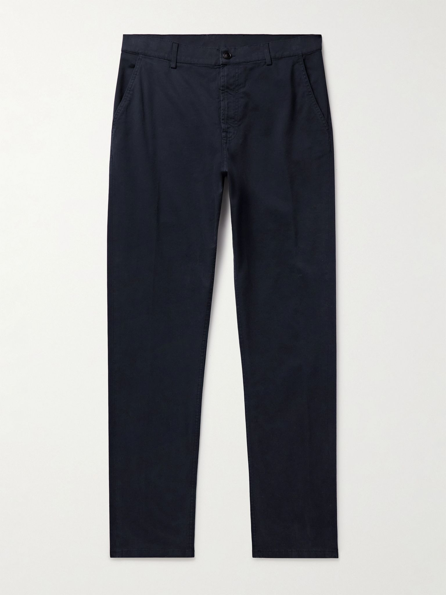 Slim-Fit Garment-Dyed Cotton-Blend Twill Trousers Blue - 1