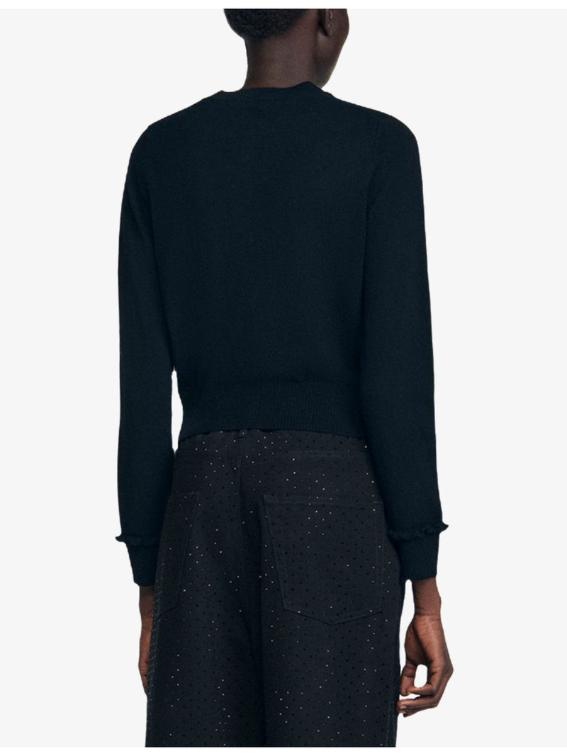 Round-neck ruffle-cuff wool and cashmere cardigan 4