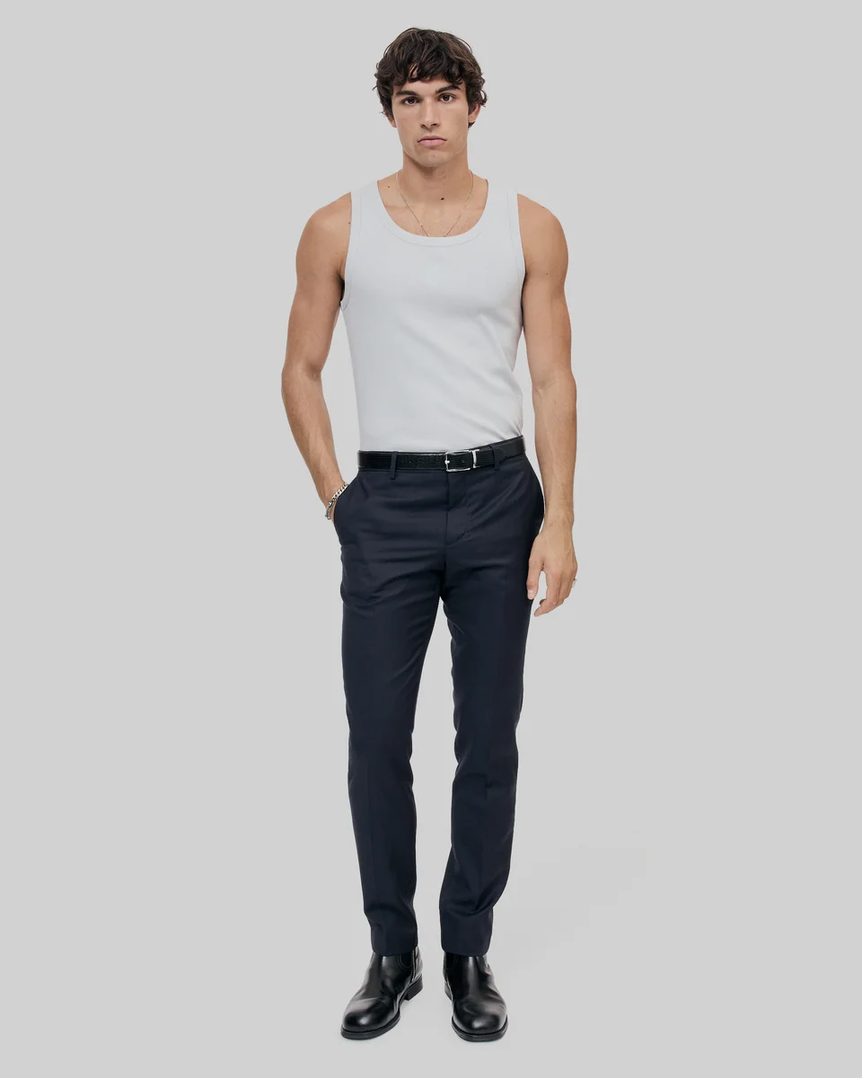 FITTED BLUE WOOL SUIT PANTS - 1