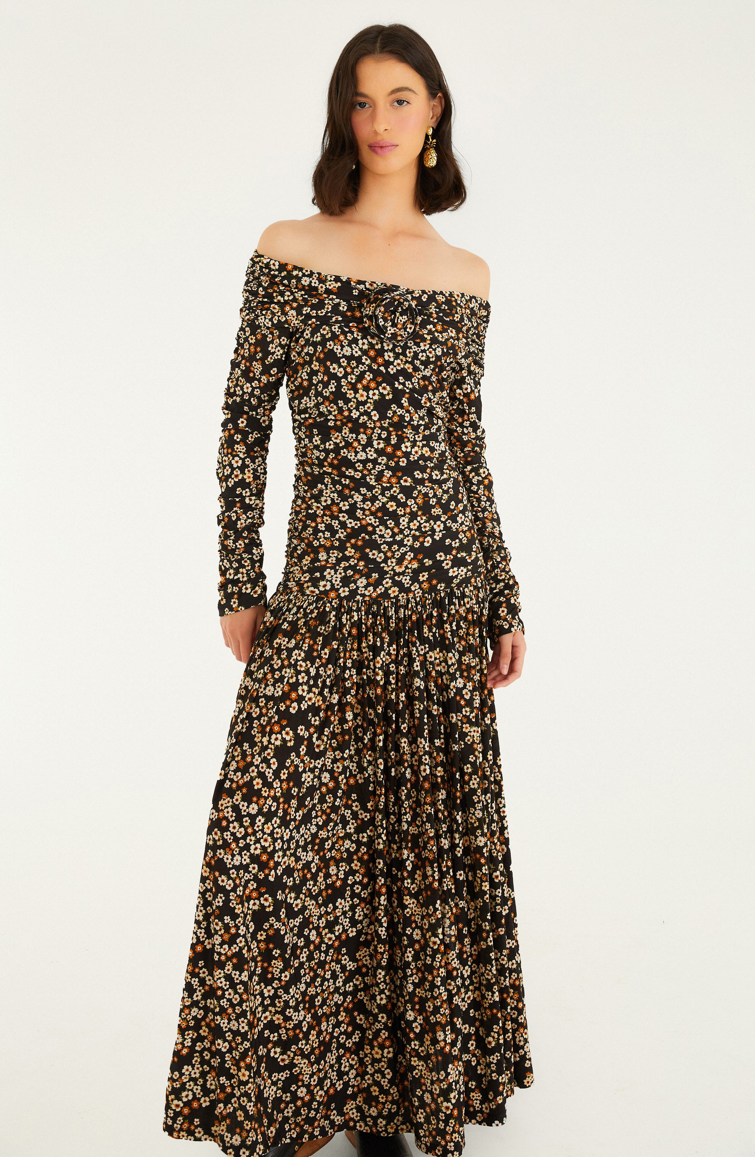 FARM Rio Floral Off the Shoulder Long Sleeve Maxi Dress in Black at Nordstrom - 2