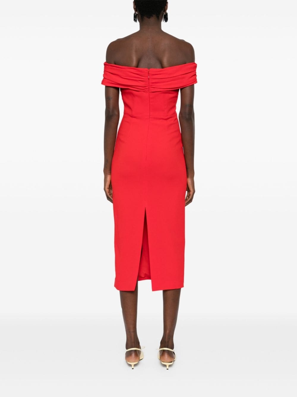 off-shoulder crepe midi dress - 4