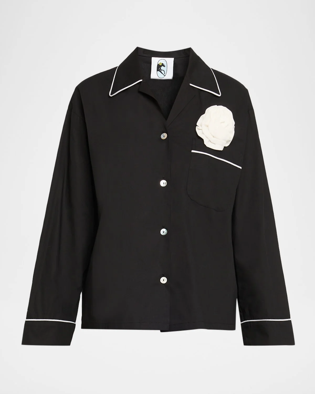 Floral Applique Cotton Poplin Pajama Set - 1