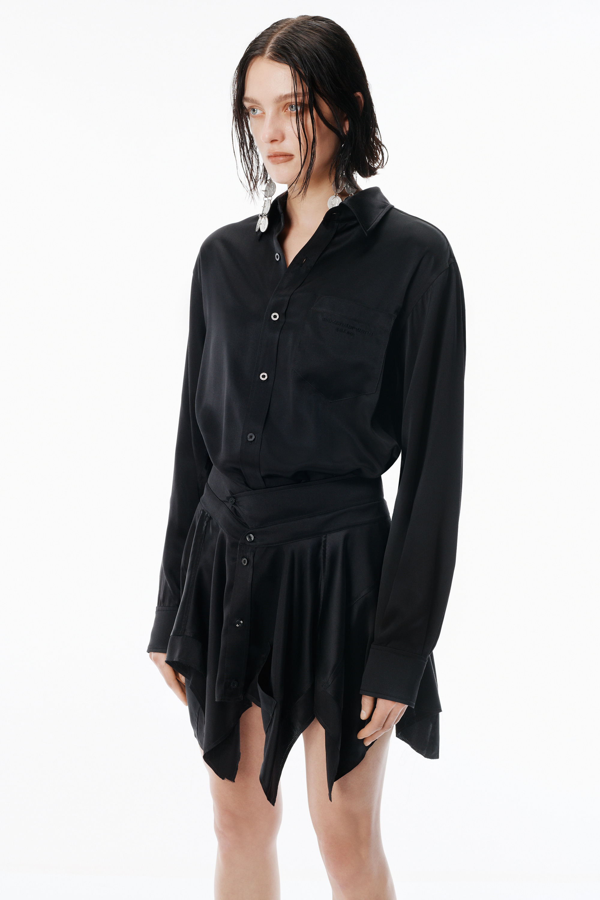 Black Silk Charmeuse Pre-Styled Double Shirtdress - 3