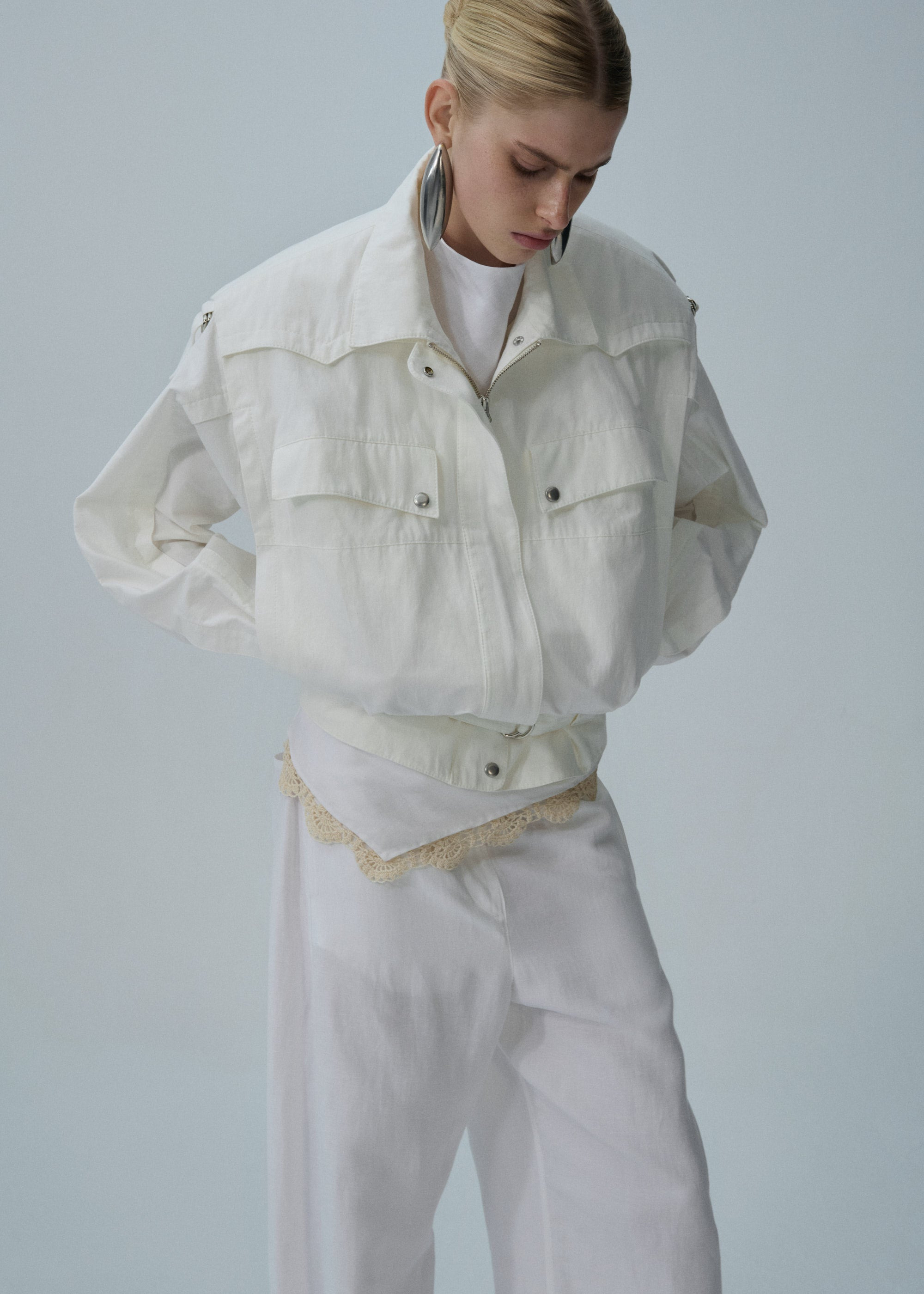 Oversized cotton jacket in white - 4