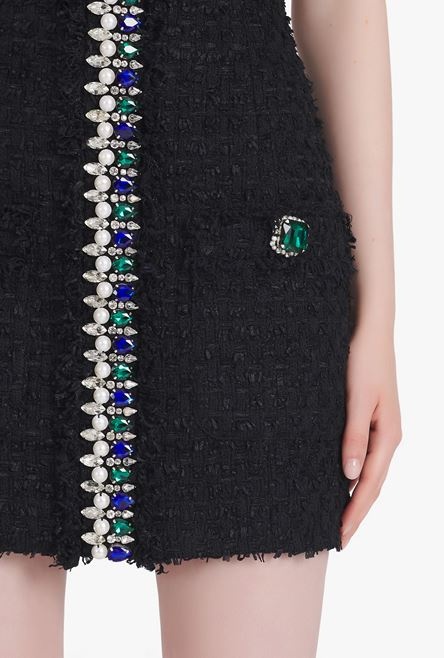 Short black tweed dress with multicolor jewel embroidery - 6