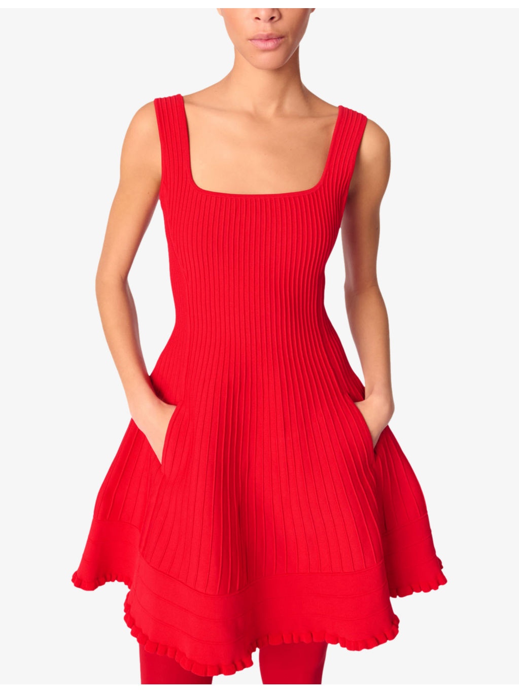 Flared-Hem Square-Neck Stretch-Knit Mini Dress - 5