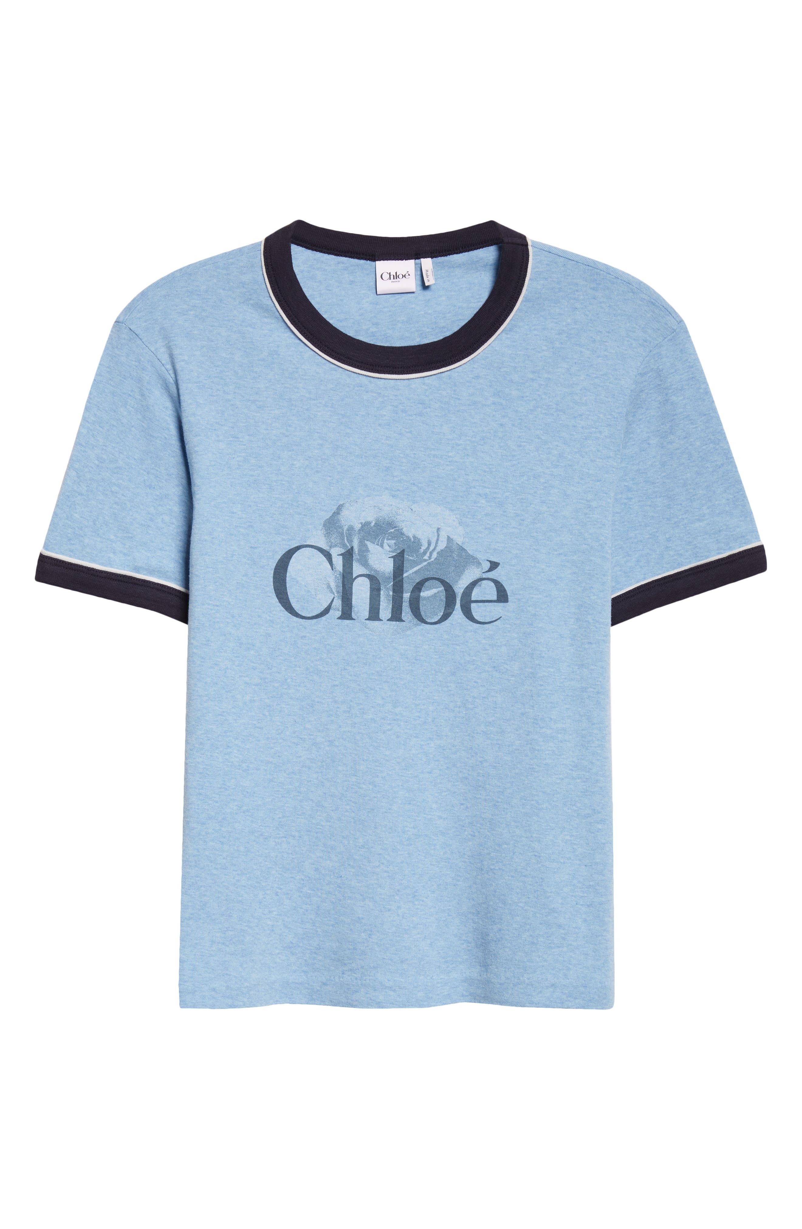 Chloé Logo Cotton Ringer Graphic T-Shirt in Ceylan Blue at Nordstrom - 6