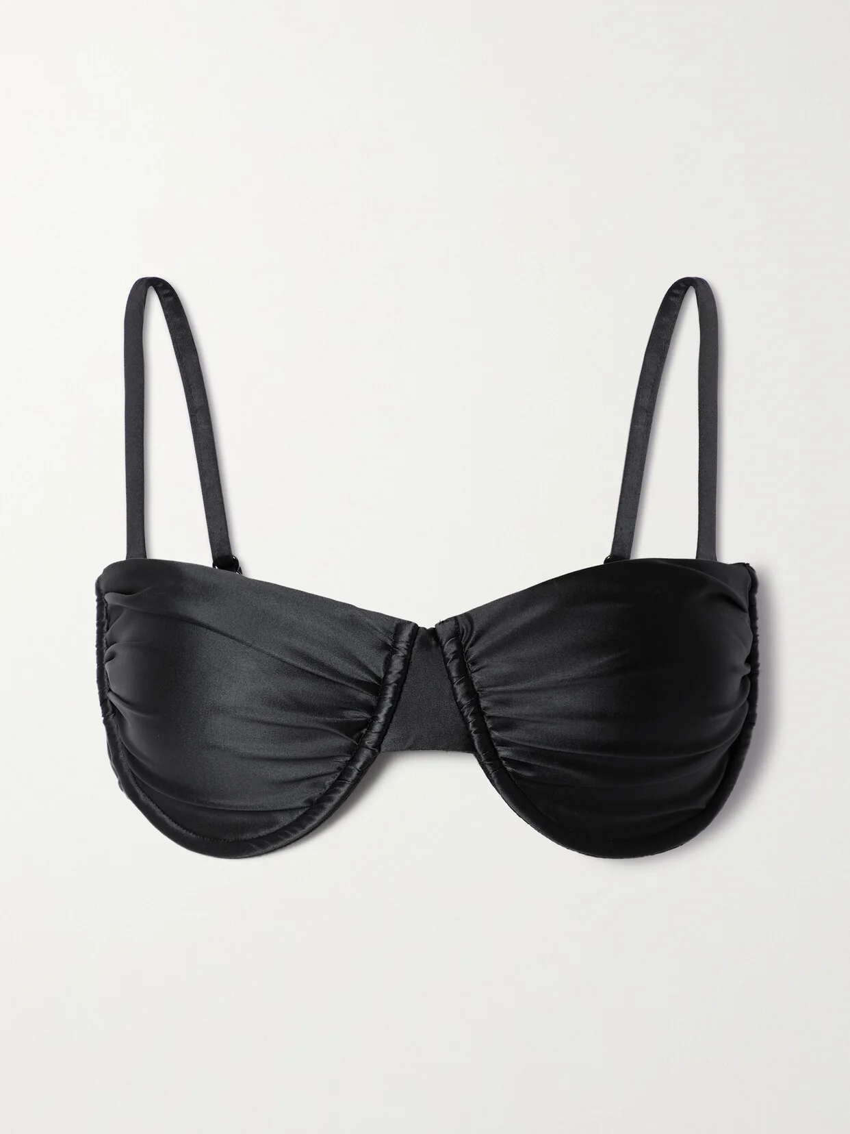 Ruched Stretch-satin Underwired Bikini Top - 1