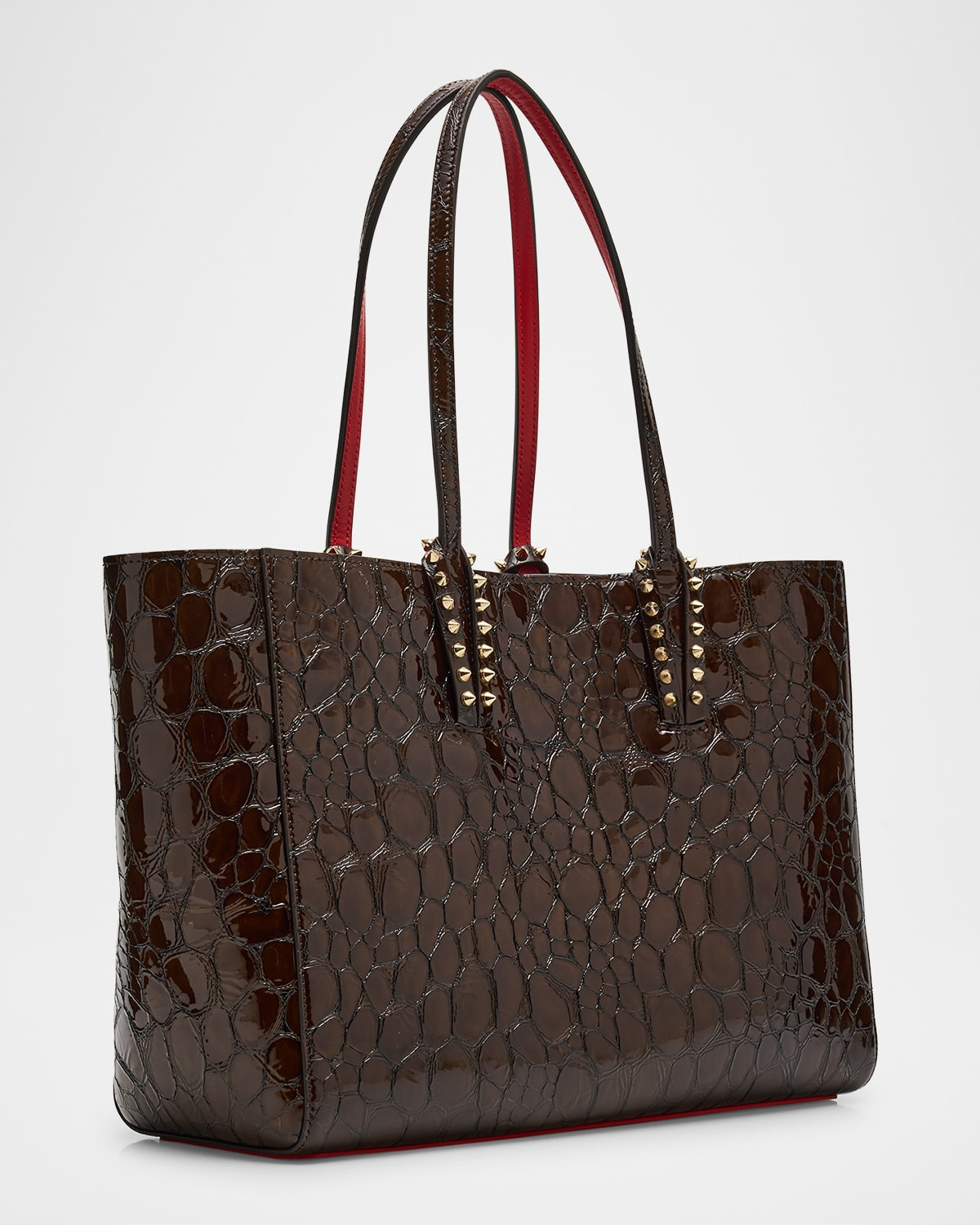 Cabata Small Tote Bag in Glossy Croc-Embossed Leather - 3