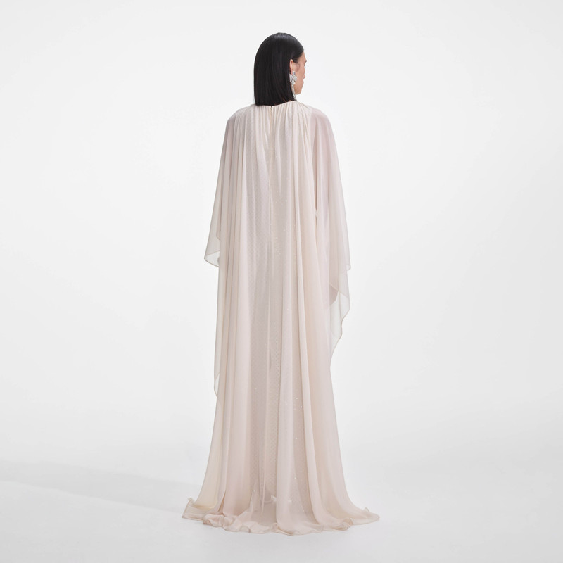 Cream Rhinestone Cape Maxi Dress 3